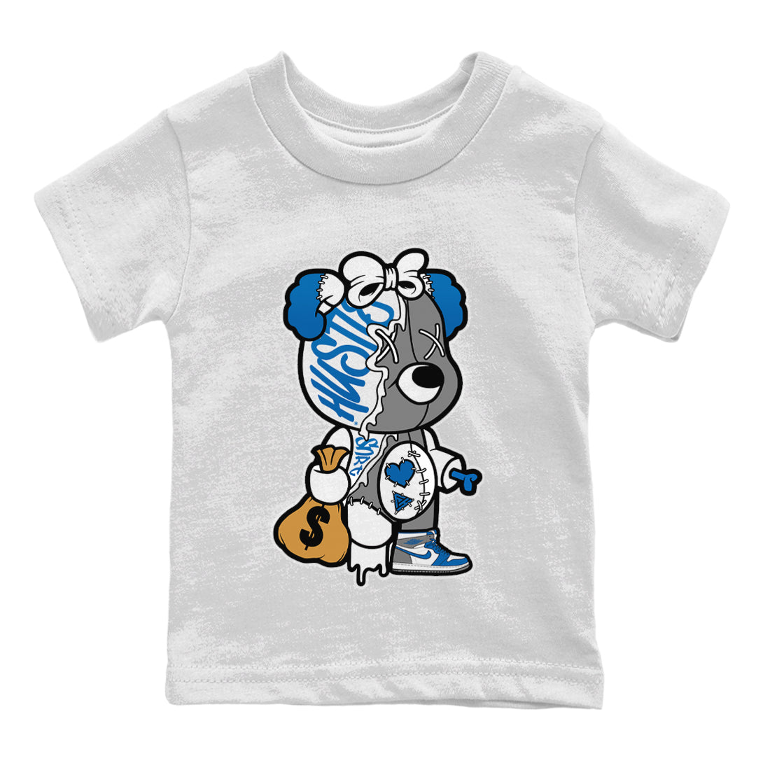 Jordan 1 True Blue Sneaker Matching T-Shirt Stitched Hustle Bear Sneaker Tees Jordan 1 True Blue Sneaker Release Tees Kids Shirts