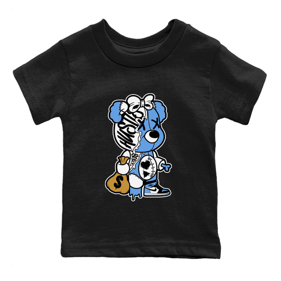 Air Jordan 1 Retro High OG UNC Toe shirt to match jordans Stitched Hustle Bear Streetwear Sneaker Shirt UNC Toe 1s Drip Gear Zone Sneaker Matching Clothing Baby Toddler Black 1 T-Shirt