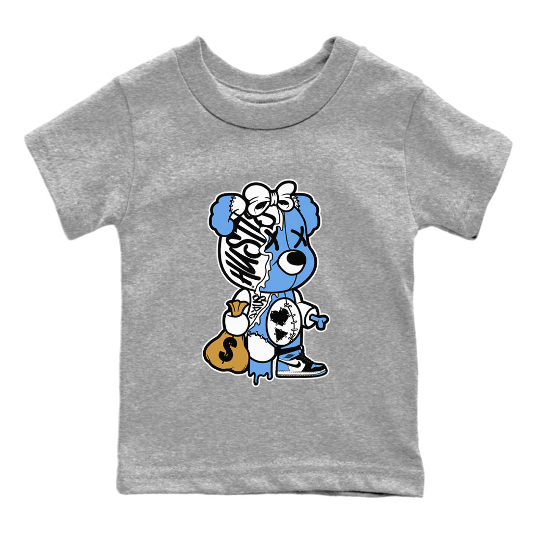 Air Jordan 1 Retro High OG UNC Toe shirt to match jordans Stitched Hustle Bear Streetwear Sneaker Shirt UNC Toe 1s Drip Gear Zone Sneaker Matching Clothing Baby Toddler Heather Grey 2 T-Shirt