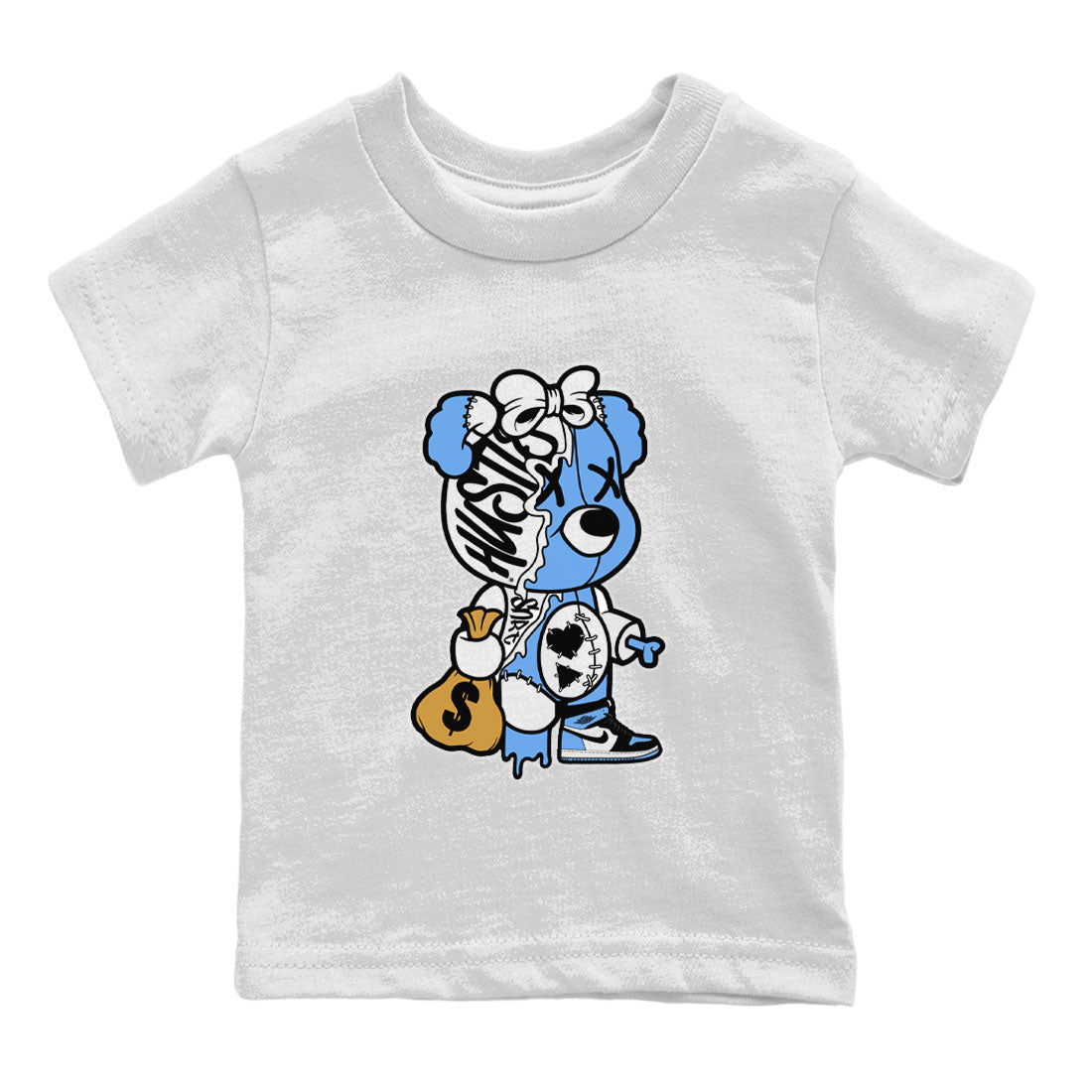 Air Jordan 1 Retro High OG UNC Toe shirt to match jordans Stitched Hustle Bear Streetwear Sneaker Shirt UNC Toe 1s Drip Gear Zone Sneaker Matching Clothing Baby Toddler White 2 T-Shirt