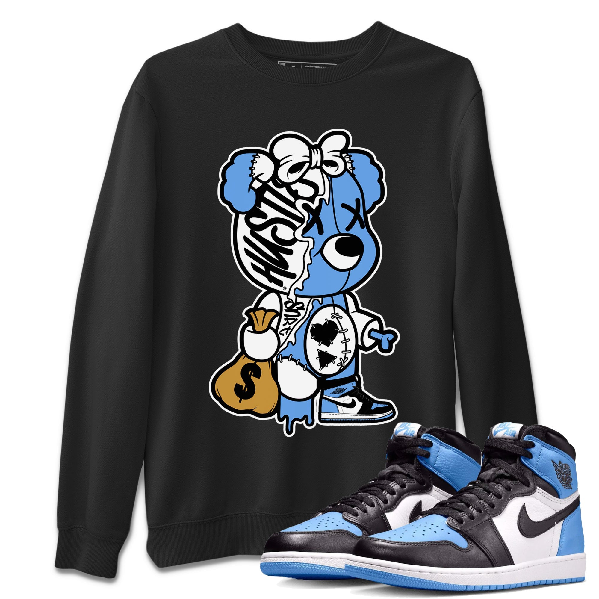 Air Jordan 1 Retro High OG UNC Toe shirt to match jordans Stitched Hustle Bear Streetwear Sneaker Shirt UNC Toe 1s Drip Gear Zone Sneaker Matching Clothing Unisex Black 1 T-Shirt