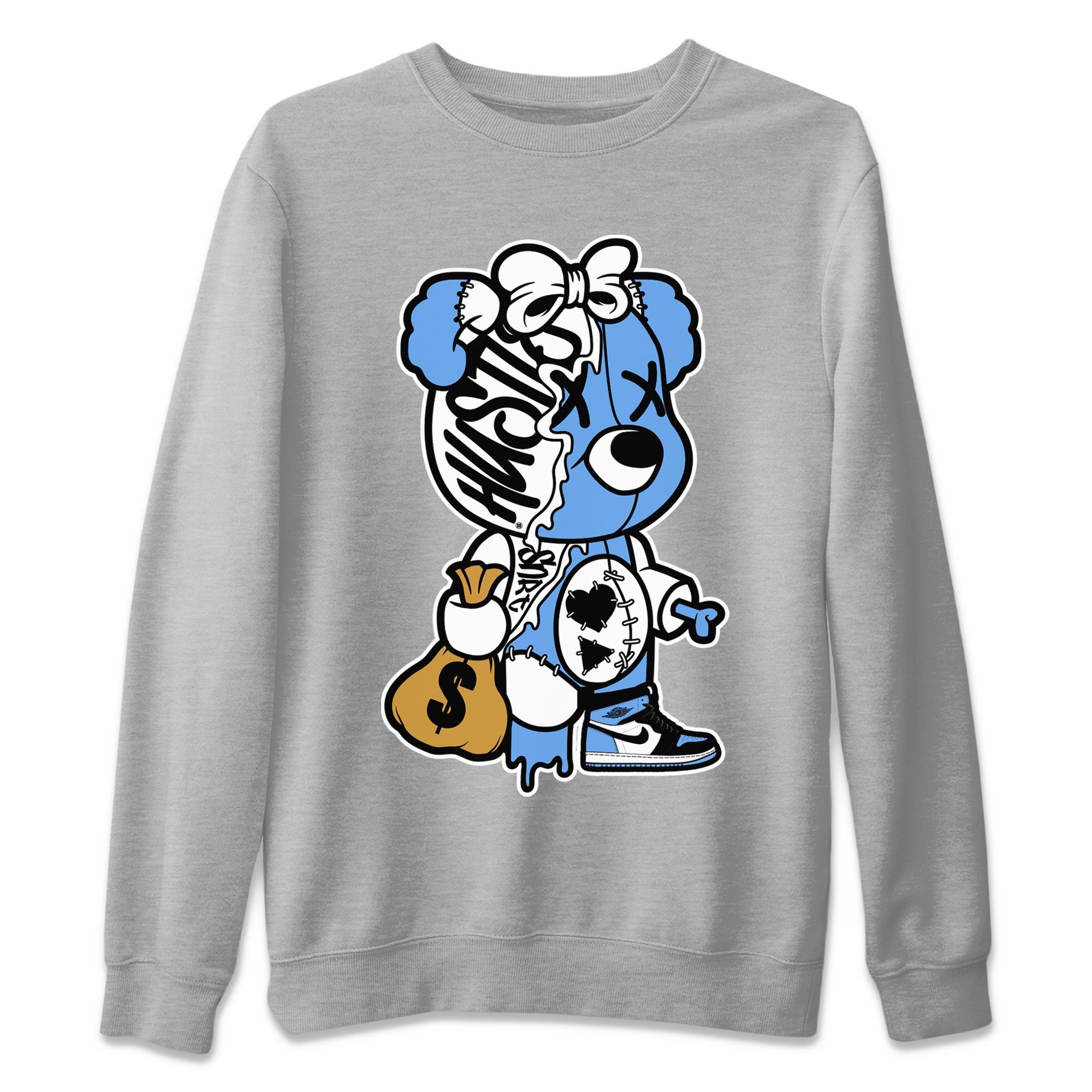 Air Jordan 1 Retro High OG UNC Toe shirt to match jordans Stitched Hustle Bear Streetwear Sneaker Shirt UNC Toe 1s Drip Gear Zone Sneaker Matching Clothing Unisex Heather Grey 1 T-Shirt