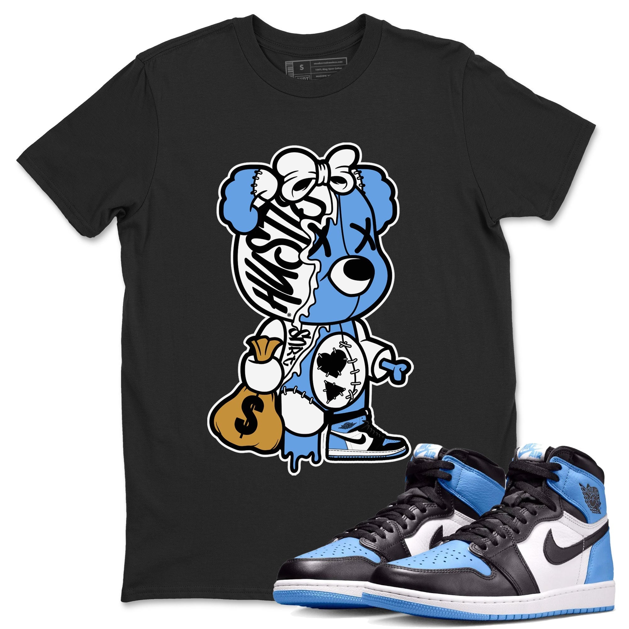 Air Jordan 1 Retro High OG UNC Toe shirt to match jordans Stitched Hustle Bear Streetwear Sneaker Shirt UNC Toe 1s Drip Gear Zone Sneaker Matching Clothing Unisex Black 1 T-Shirt