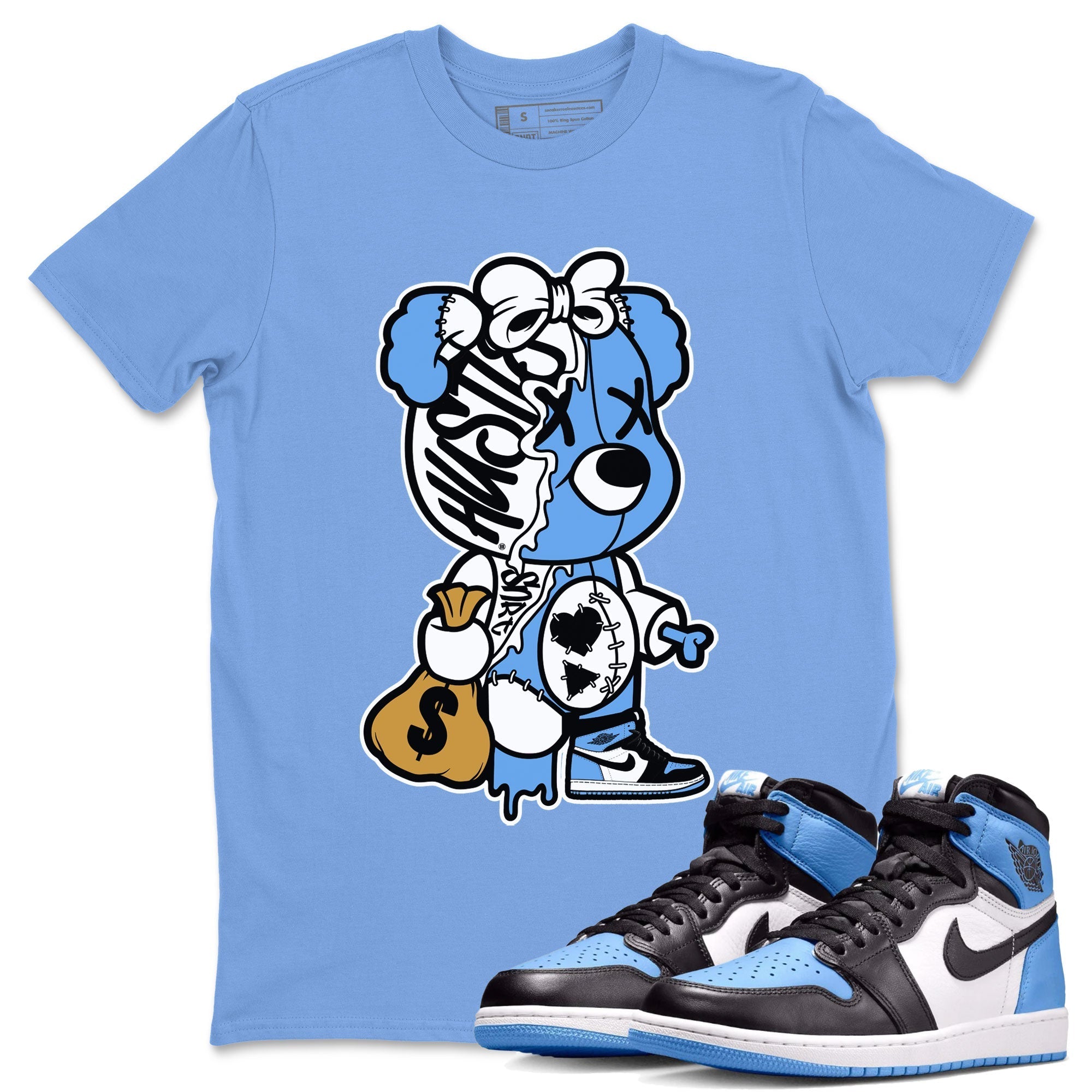 Air Jordan 1 Retro High OG UNC Toe shirt to match jordans Stitched Hustle Bear Streetwear Sneaker Shirt UNC Toe 1s Drip Gear Zone Sneaker Matching Clothing Unisex Carolina Blue 1 T-Shirt