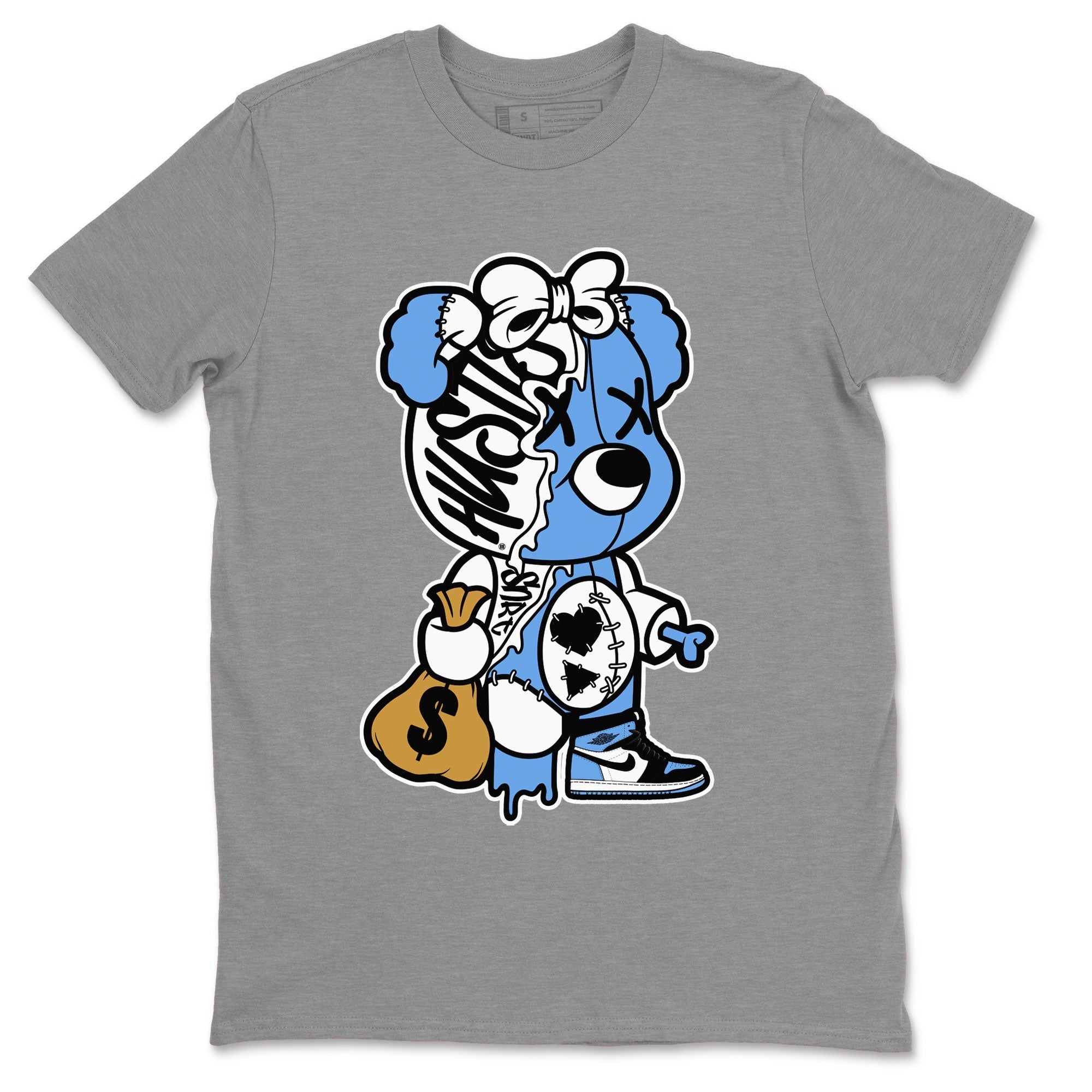 Air Jordan 1 Retro High OG UNC Toe shirt to match jordans Stitched Hustle Bear Streetwear Sneaker Shirt UNC Toe 1s Drip Gear Zone Sneaker Matching Clothing Unisex Heather Grey 1 T-Shirt