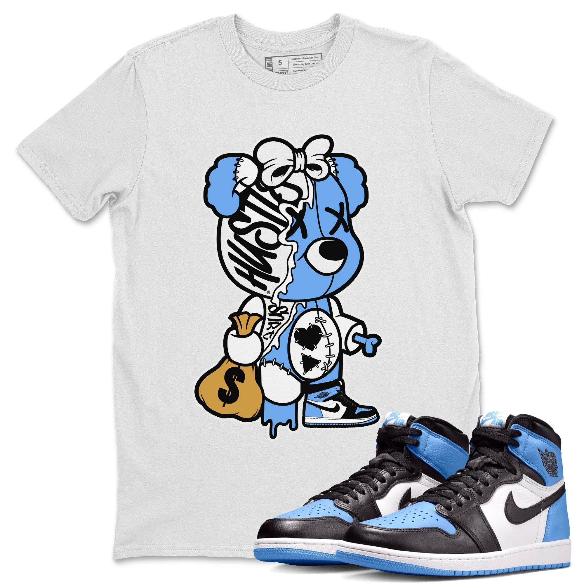 Air Jordan 1 Retro High OG UNC Toe shirt to match jordans Stitched Hustle Bear Streetwear Sneaker Shirt UNC Toe 1s Drip Gear Zone Sneaker Matching Clothing Unisex White 1 T-Shirt