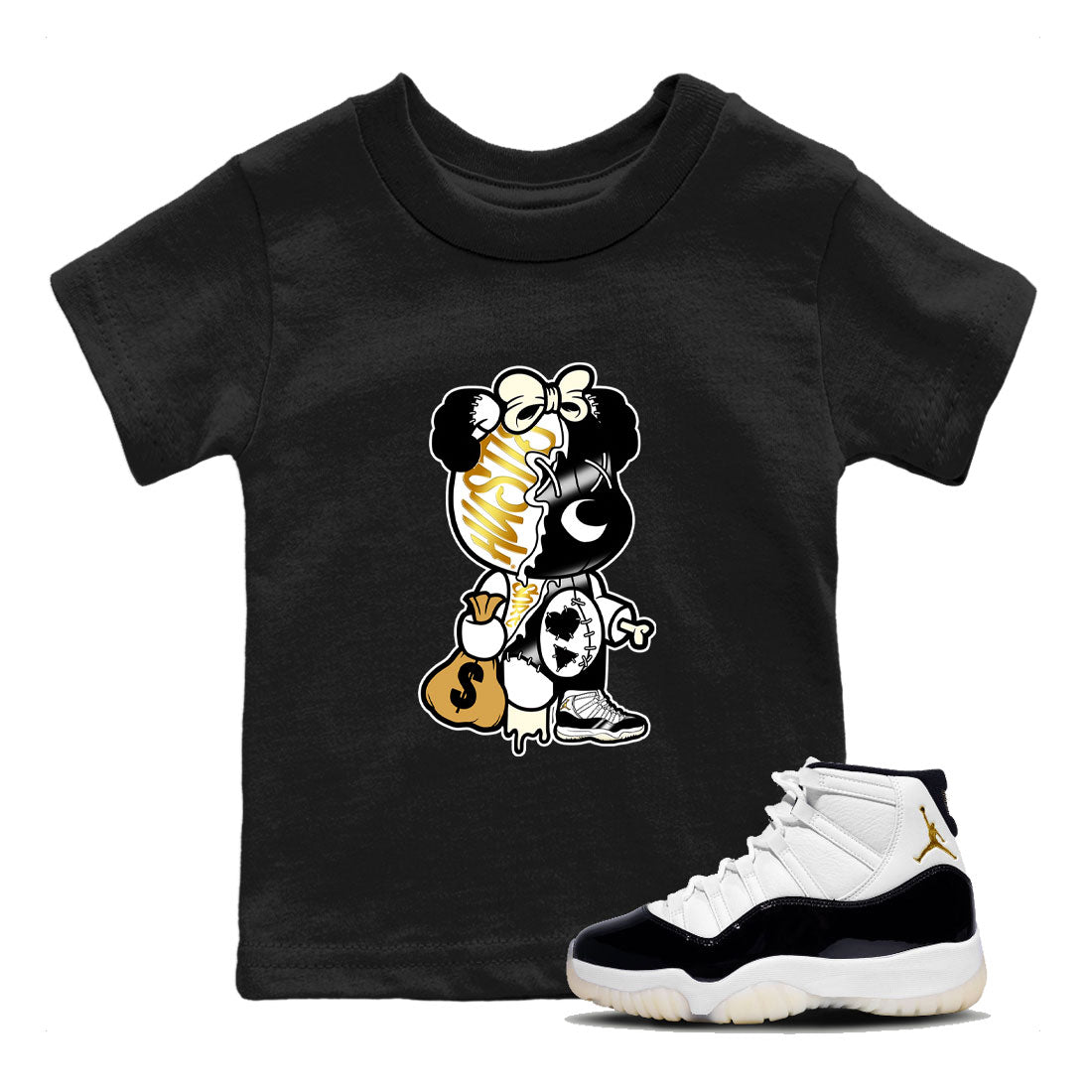 11s Gratitude shirt to match jordans Stitched Hustle Bear sneaker tees Air Jordan 11 Retro Gratitude Drip Gear Zone Youth Kid's Baby Shirt Black 1 T-Shirt