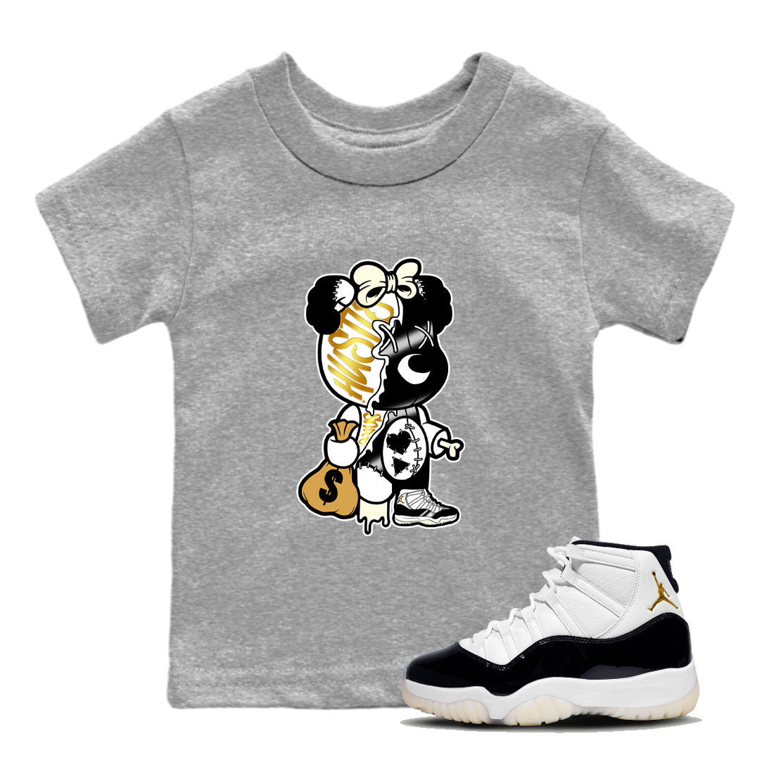 11s Gratitude shirt to match jordans Stitched Hustle Bear sneaker tees Air Jordan 11 Retro Gratitude Drip Gear Zone Youth Kid's Baby Shirt Heather Grey 1 T-Shirt
