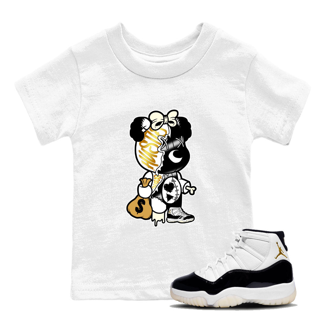 11s Gratitude shirt to match jordans Stitched Hustle Bear sneaker tees Air Jordan 11 Retro Gratitude Drip Gear Zone Youth Kid's Baby Shirt White 1 T-Shirt