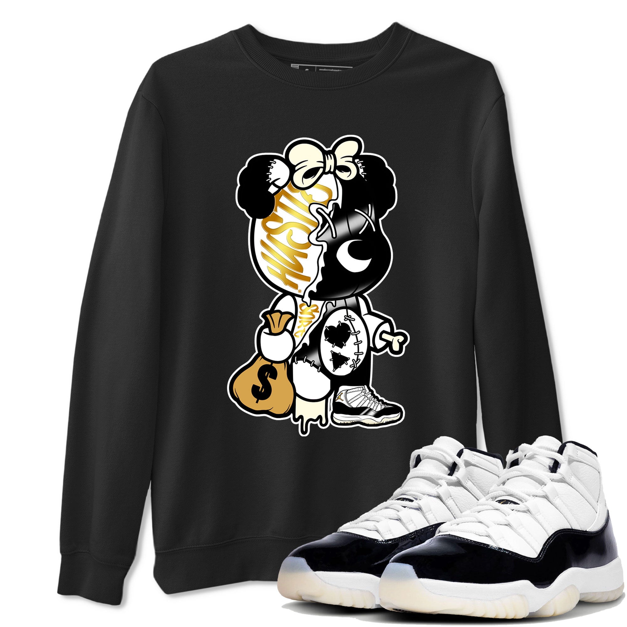 11s Gratitude shirt to match jordans Stitched Hustle Bear sneaker tees Air Jordan 11 Retro Gratitude Drip Gear Zone Cotton Sneaker Tee Black 1 T-Shirt