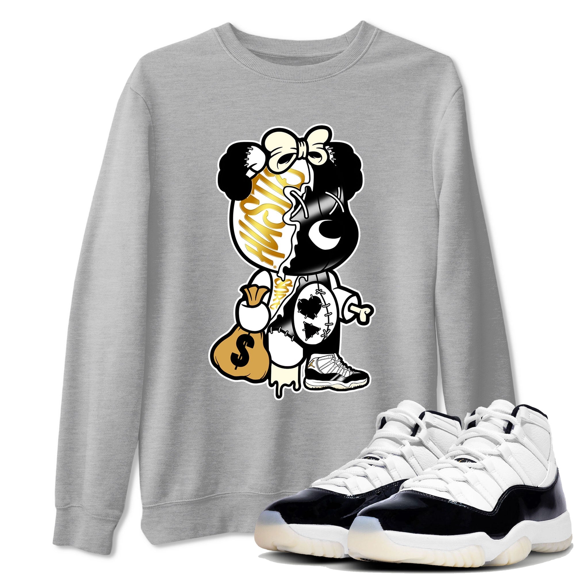 11s Gratitude shirt to match jordans Stitched Hustle Bear sneaker tees Air Jordan 11 Retro Gratitude Drip Gear Zone Cotton Sneaker Tee Heather Grey 1 T-Shirt