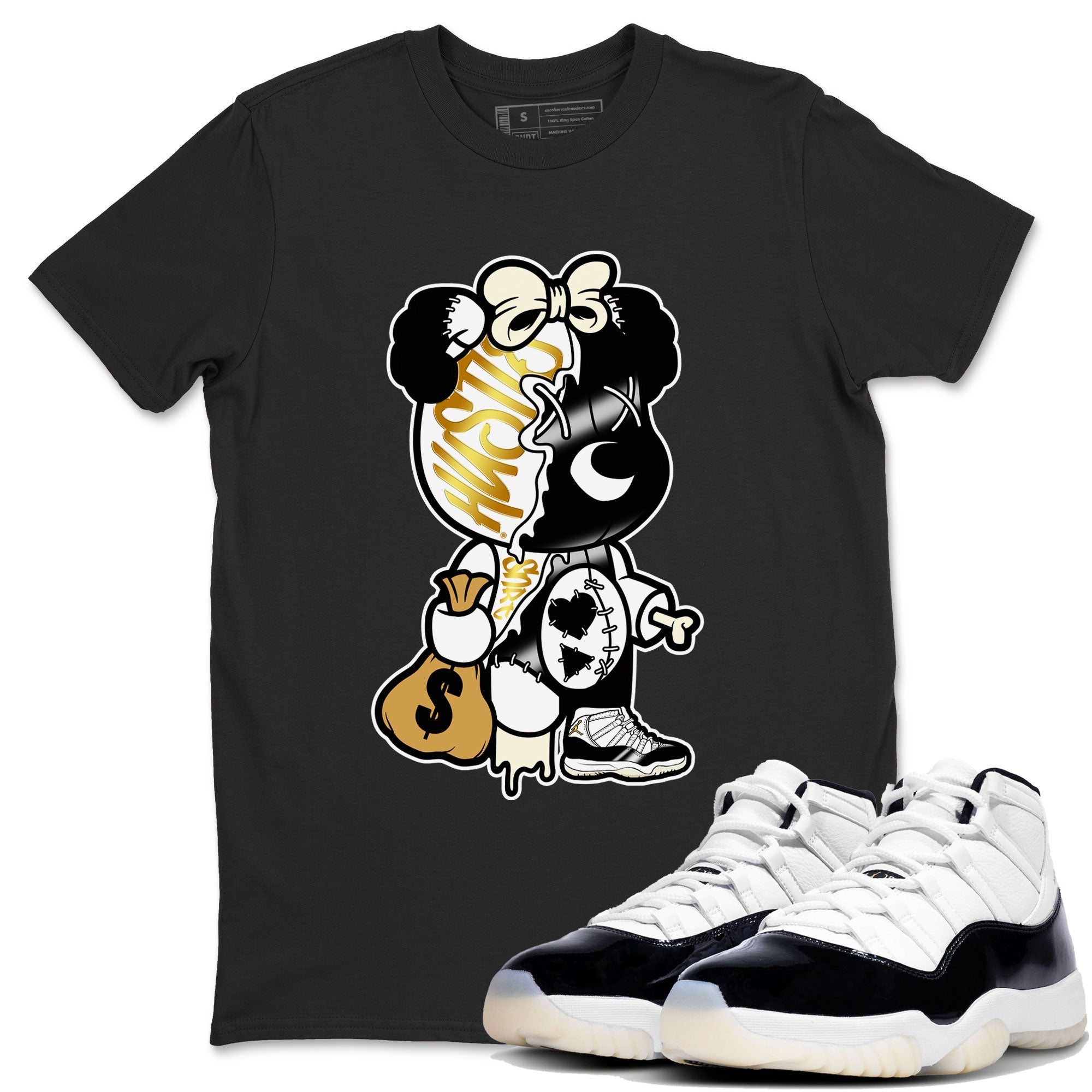 11s Gratitude shirt to match jordans Stitched Hustle Bear sneaker tees Air Jordan 11 Retro Gratitude Drip Gear Zone Cotton Sneaker Tee Black 1 T-Shirt