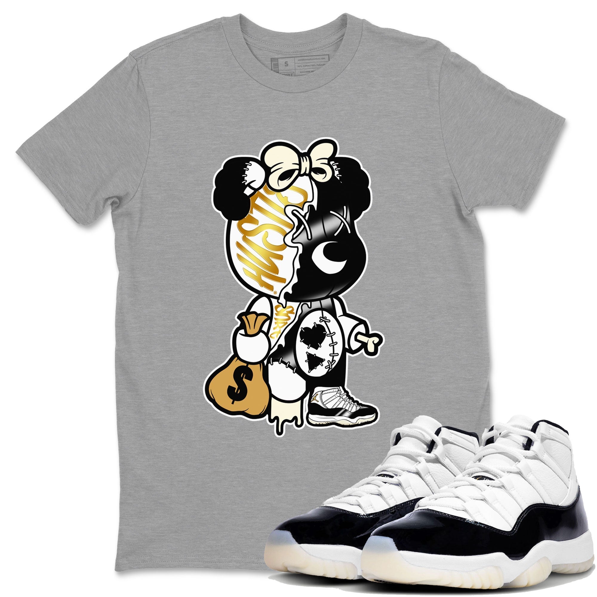 11s Gratitude shirt to match jordans Stitched Hustle Bear sneaker tees Air Jordan 11 Retro Gratitude Drip Gear Zone Cotton Sneaker Tee Heather Grey 1 T-Shirt