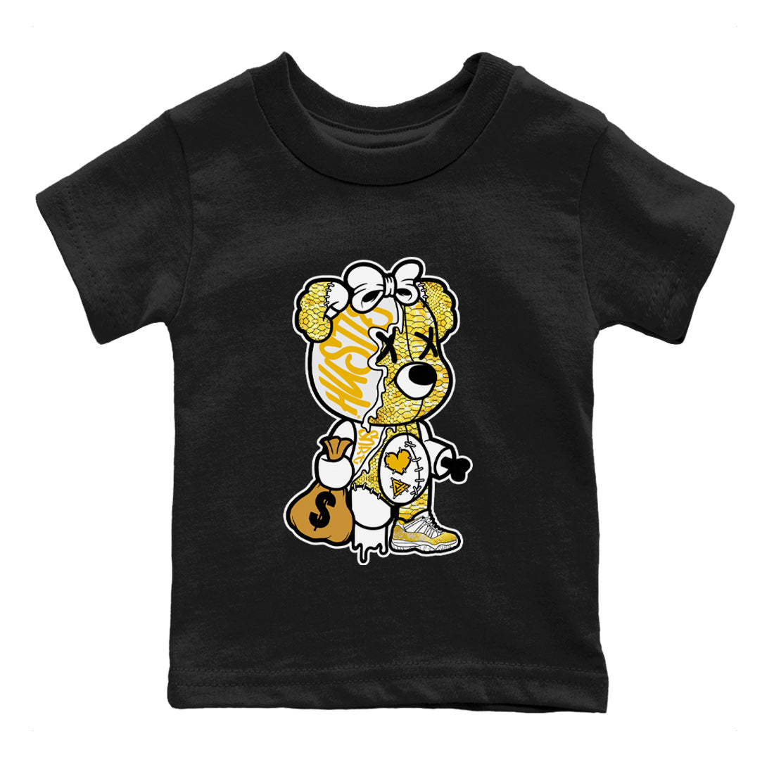 Air Jordan 11 Yellow Python Sneaker Match Tees Stitched Hustle Bear Streetwear Sneaker Shirt Air Jordan 11 Yellow Snakeskin Sneaker Release Tees Kids Shirts Black 2