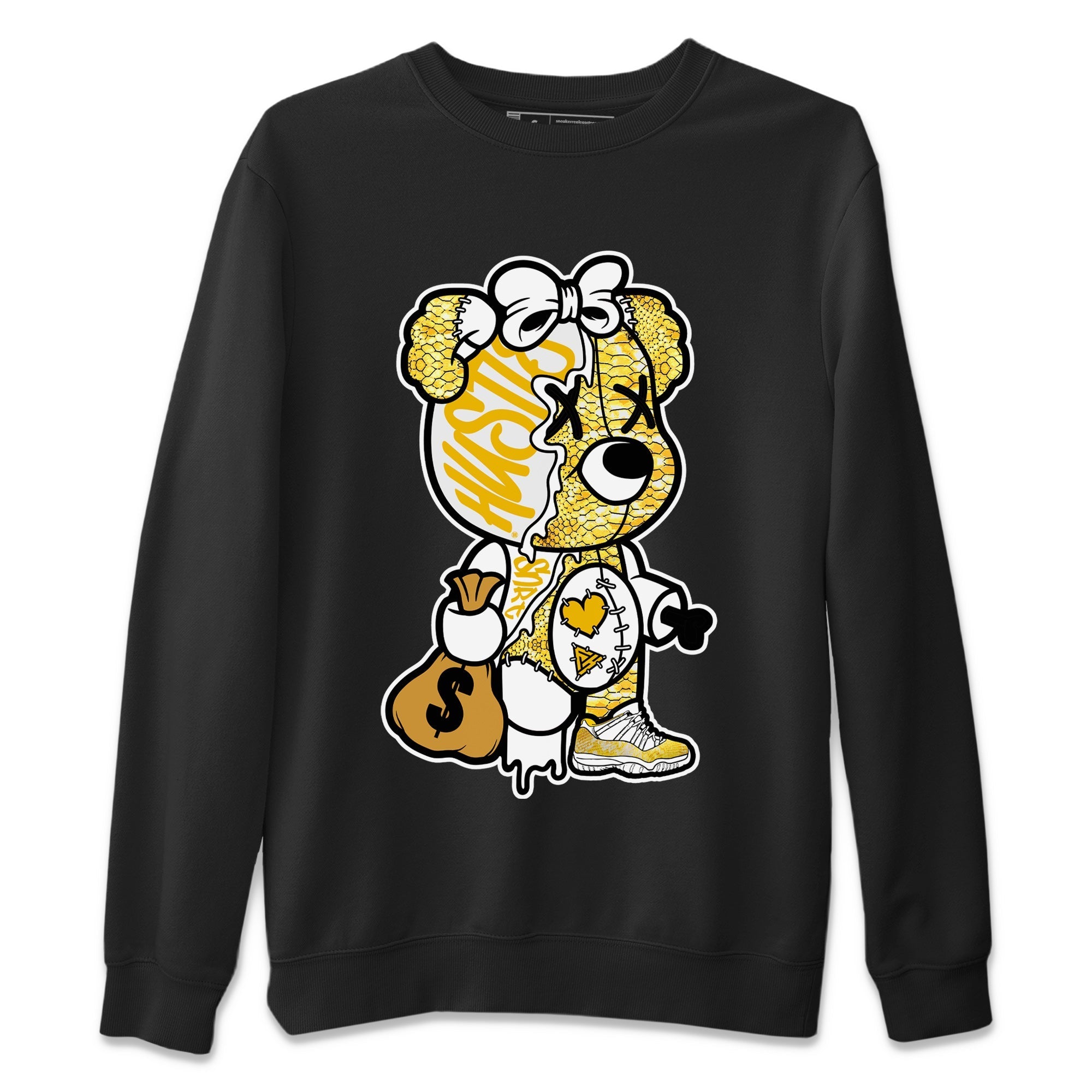 Air Jordan 11 Yellow Python Sneaker Match Tees Stitched Hustle Bear Streetwear Sneaker Shirt Air Jordan 11 Yellow Snakeskin Sneaker Release Tees Unisex Shirts Black 2
