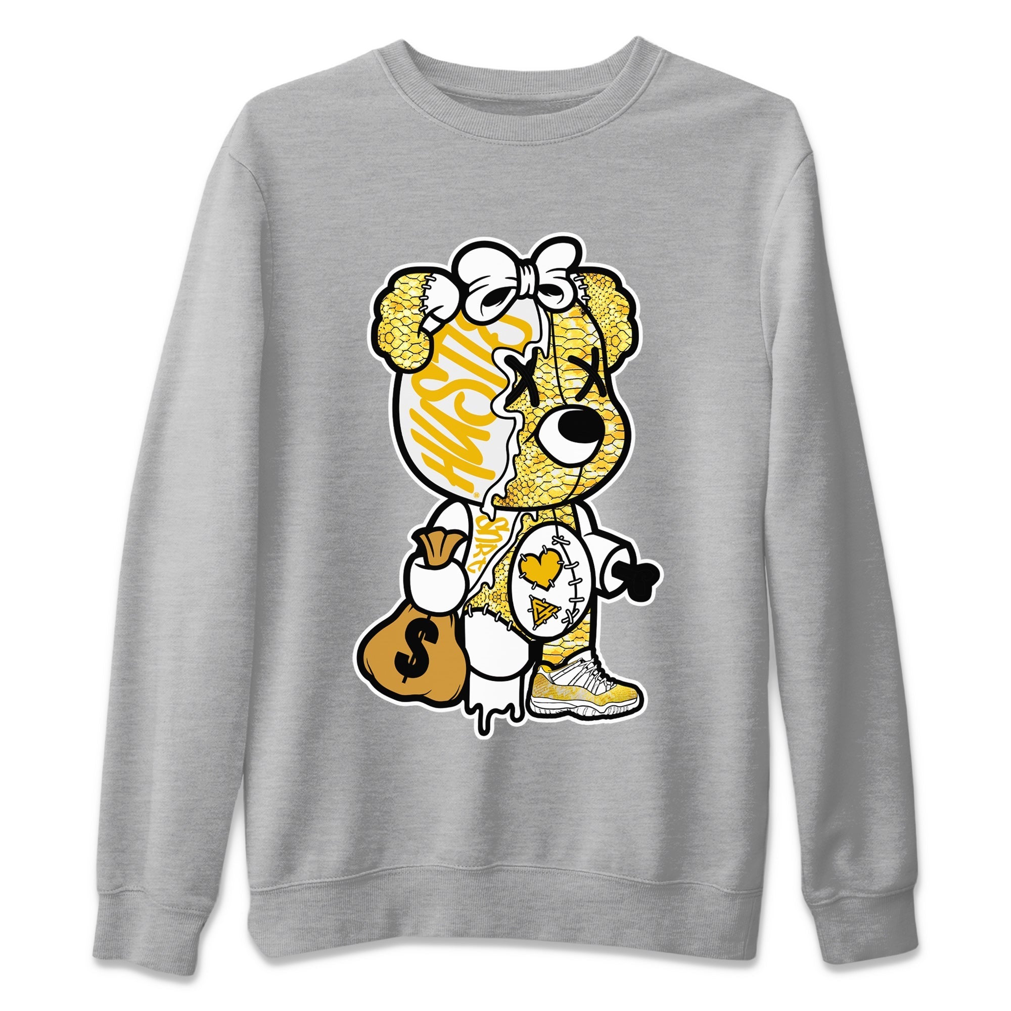 Air Jordan 11 Yellow Python Sneaker Match Tees Stitched Hustle Bear Streetwear Sneaker Shirt Air Jordan 11 Yellow Snakeskin Sneaker Release Tees Unisex Shirts Heather Grey 2