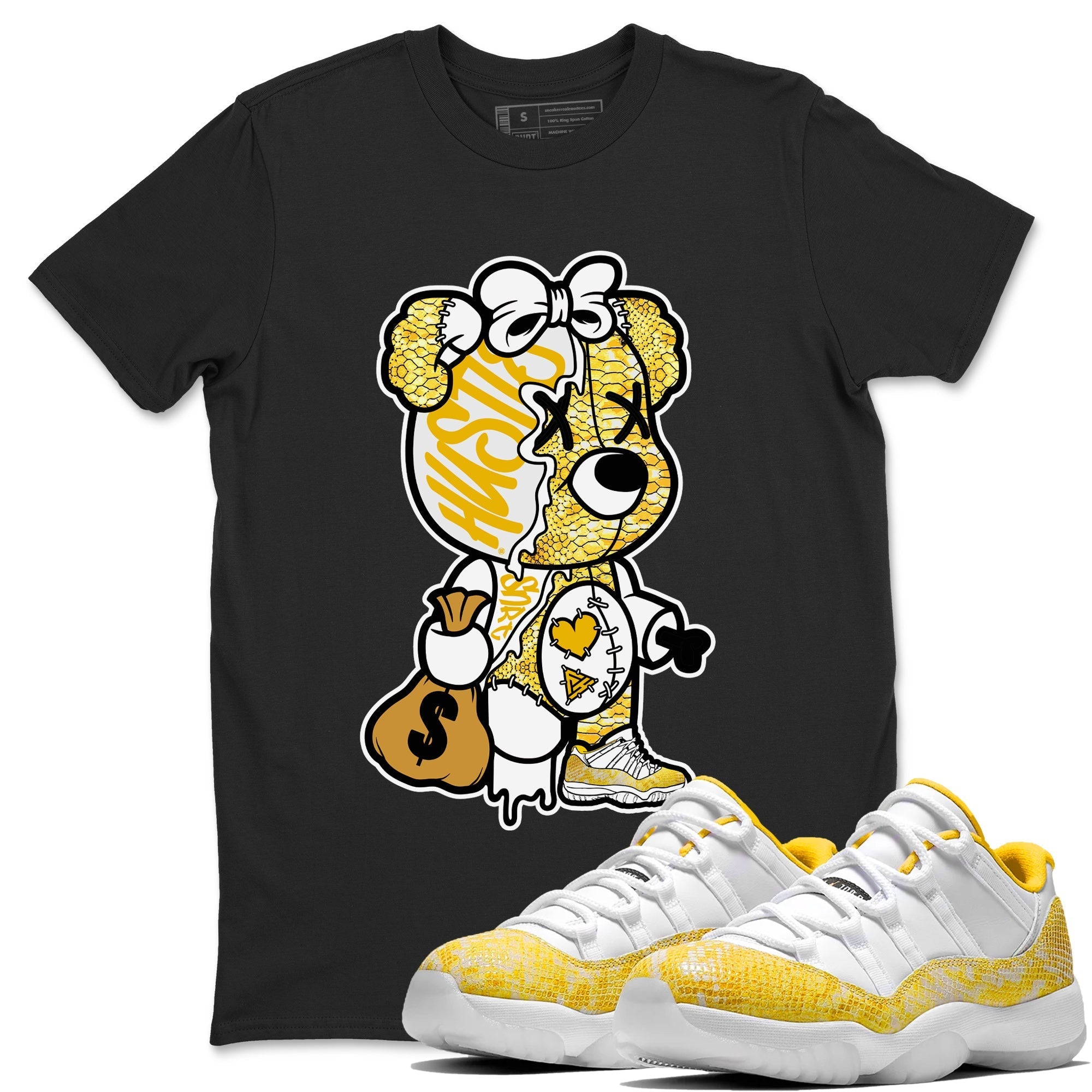 Air Jordan 11 Yellow Python Sneaker Match Tees Stitched Hustle Bear Streetwear Sneaker Shirt Air Jordan 11 Yellow Snakeskin Sneaker Release Tees Unisex Shirts Black 1