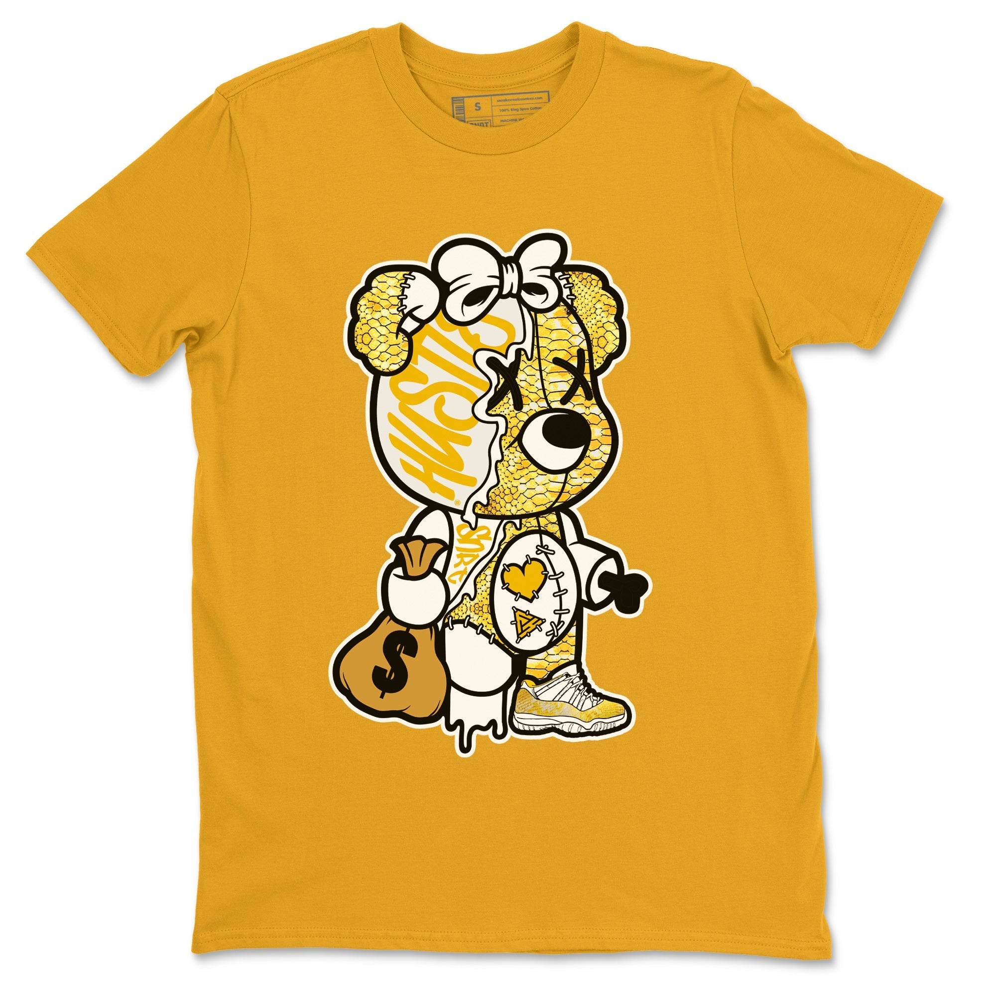 Air Jordan 11 Yellow Python Sneaker Match Tees Stitched Hustle Bear Streetwear Sneaker Shirt Air Jordan 11 Yellow Snakeskin Sneaker Release Tees Unisex Shirts Gold 2