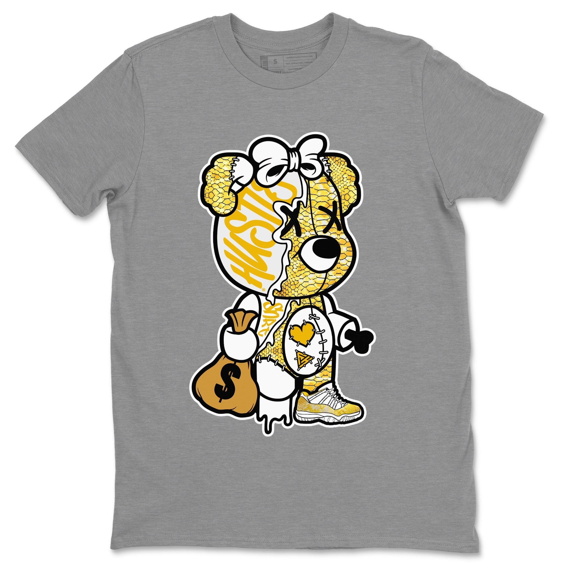 Air Jordan 11 Yellow Python Sneaker Match Tees Stitched Hustle Bear Streetwear Sneaker Shirt Air Jordan 11 Yellow Snakeskin Sneaker Release Tees Unisex Shirts Heather Grey 2