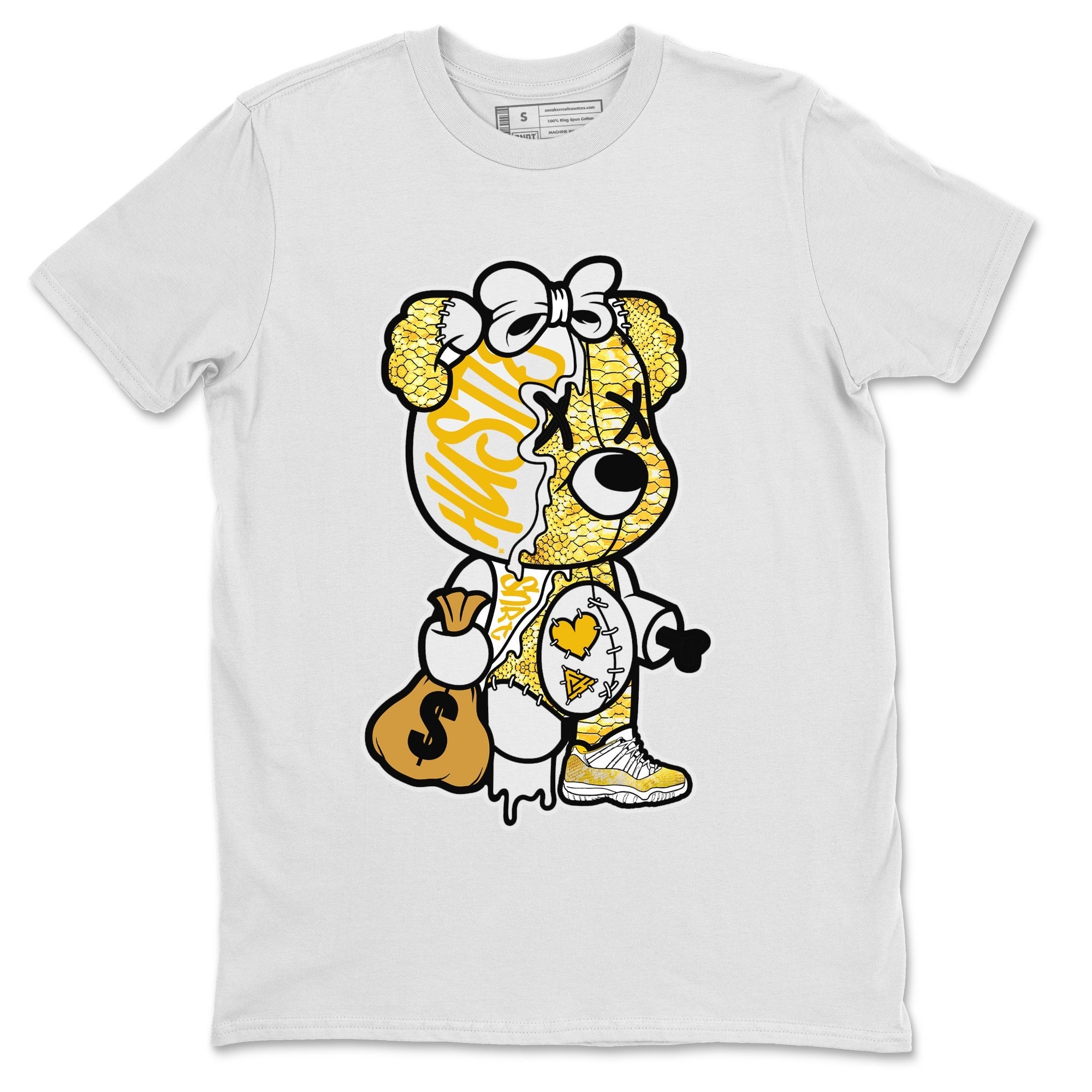 Air Jordan 11 Yellow Python Sneaker Match Tees Stitched Hustle Bear Streetwear Sneaker Shirt Air Jordan 11 Yellow Snakeskin Sneaker Release Tees Unisex Shirts White 2