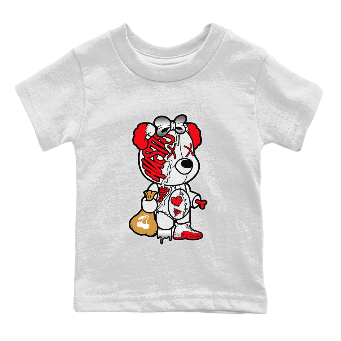 12s Cherry Sneaker Match Tees Stitched Hustle Bear Streetwear Sneaker Shirt Air Jordan 12 Cherry Sneaker Release Tees Kids Shirts White 2