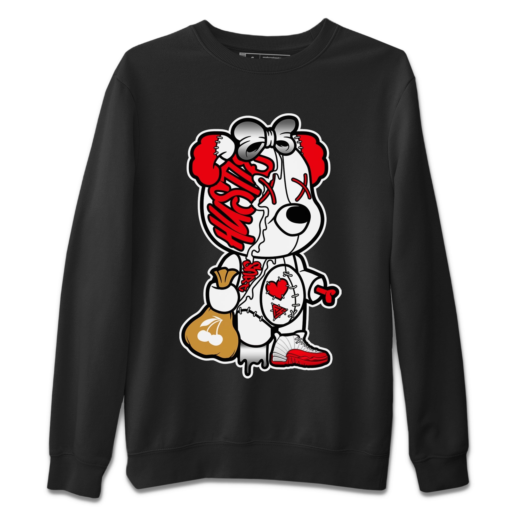 12s Cherry Sneaker Match Tees Stitched Hustle Bear Streetwear Sneaker Shirt Air Jordan 12 Cherry Sneaker Release Tees Unisex Shirts Black 2