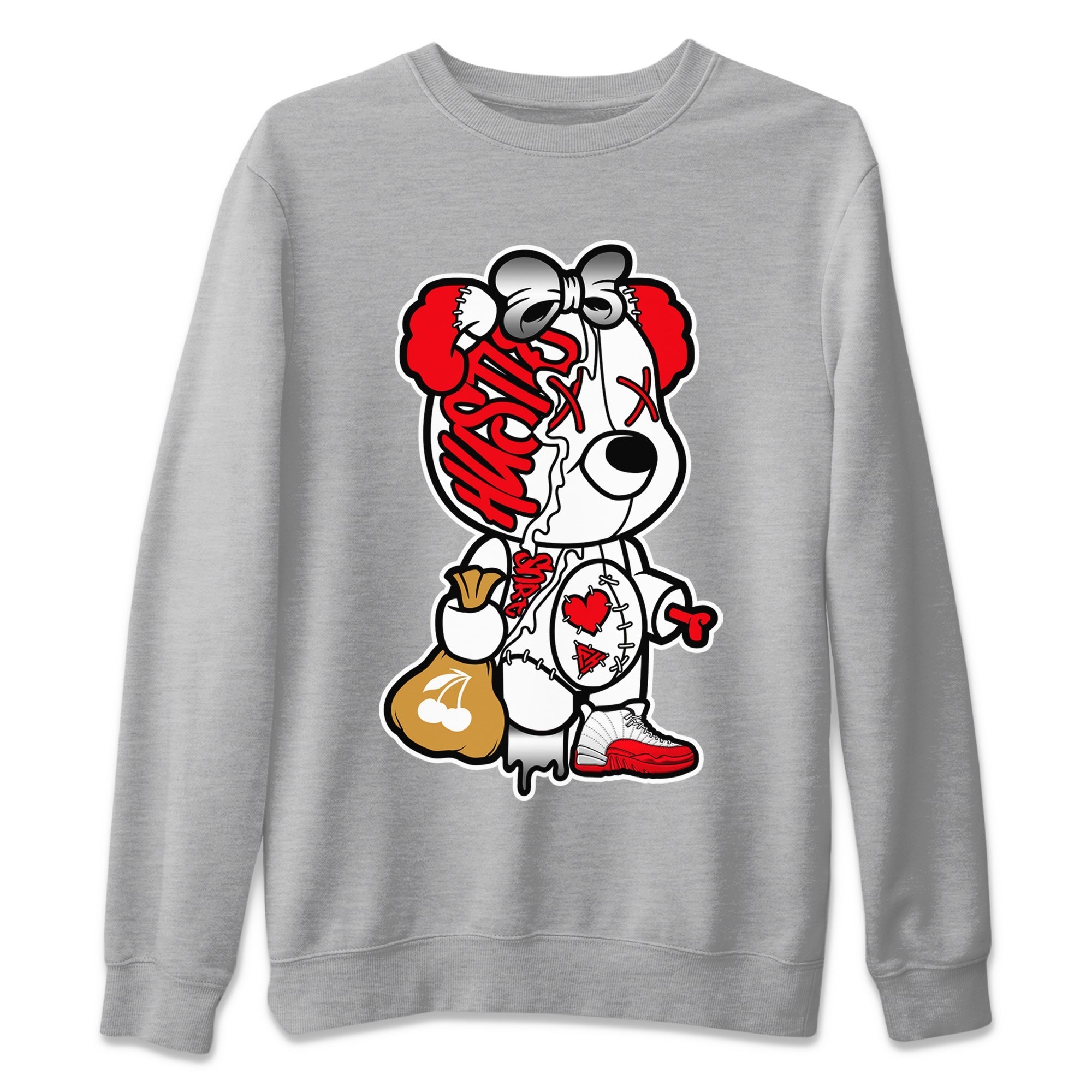 12s Cherry Sneaker Match Tees Stitched Hustle Bear Streetwear Sneaker Shirt Air Jordan 12 Cherry Sneaker Release Tees Unisex Shirts Heather Grey 2