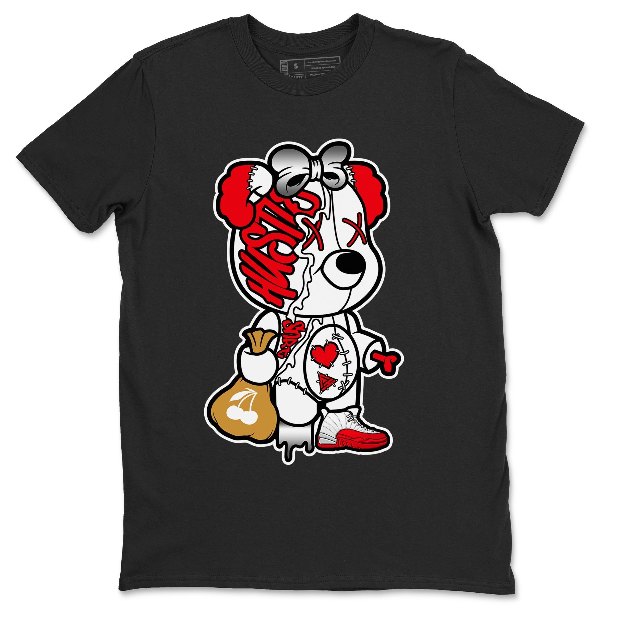 12s Cherry Sneaker Match Tees Stitched Hustle Bear Streetwear Sneaker Shirt Air Jordan 12 Cherry Sneaker Release Tees Unisex Shirts Black 2