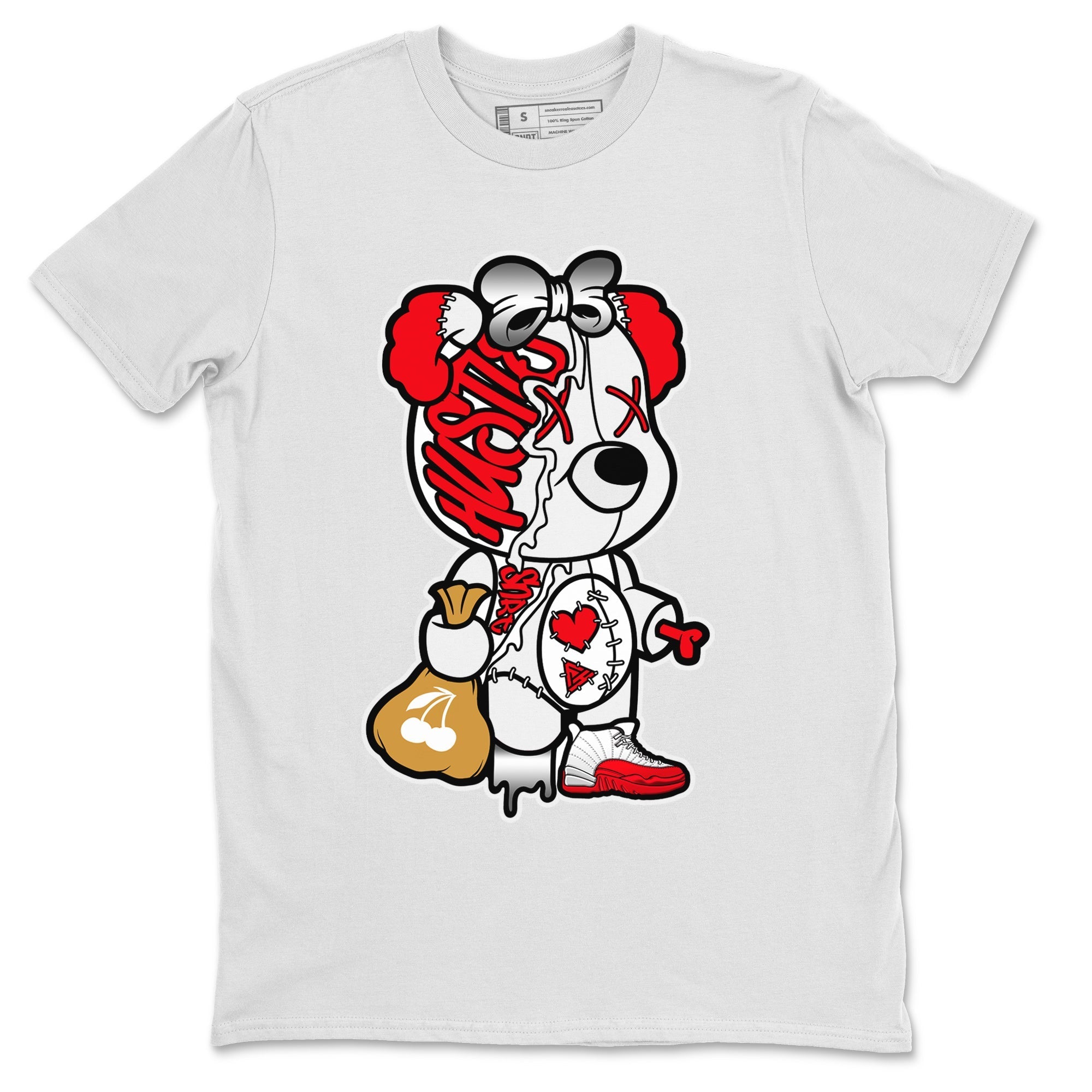 12s Cherry Sneaker Match Tees Stitched Hustle Bear Streetwear Sneaker Shirt Air Jordan 12 Cherry Sneaker Release Tees Unisex Shirts White 2