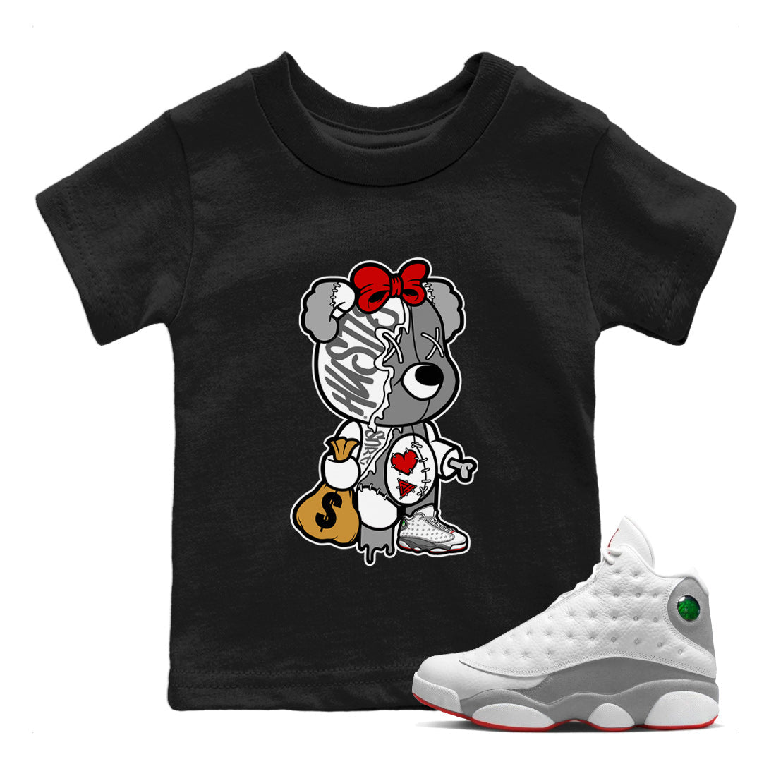 Air Jordan 13 Wolf Grey Sneaker Match Tees Stitched Hustle Bear Streetwear Sneaker Shirt Air Jordan 13 Retro Wolf Grey T-Shirt Kids Shirts Black 1