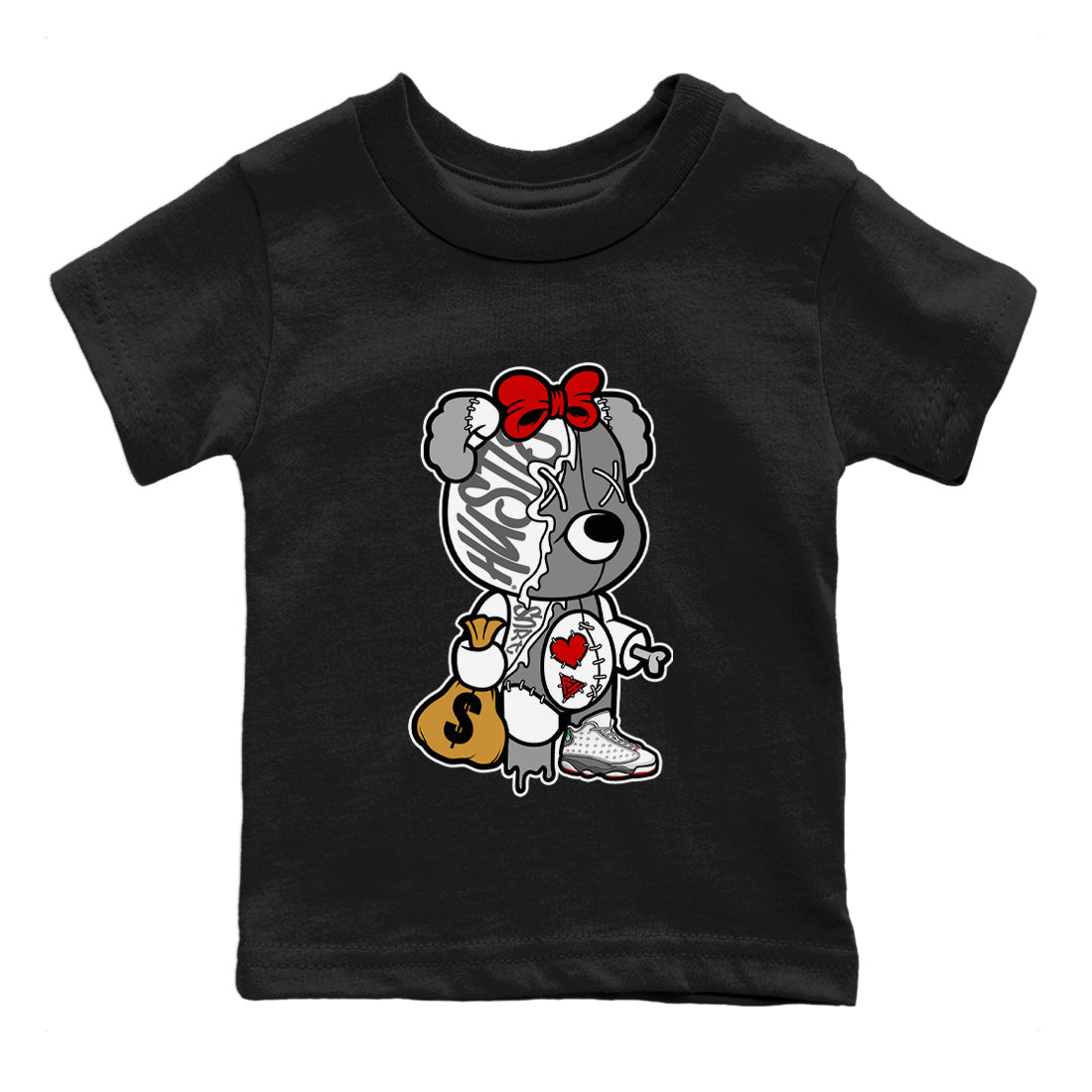 Air Jordan 13 Wolf Grey Sneaker Match Tees Stitched Hustle Bear Streetwear Sneaker Shirt Air Jordan 13 Retro Wolf Grey T-Shirt Kids Shirts Black 2