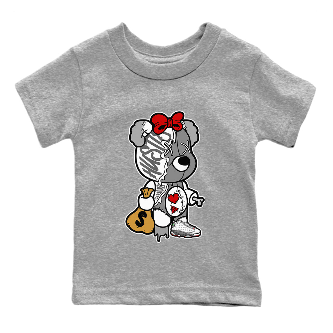 Air Jordan 13 Wolf Grey Sneaker Match Tees Stitched Hustle Bear Streetwear Sneaker Shirt Air Jordan 13 Retro Wolf Grey T-Shirt Kids Shirts Heather Grey 2