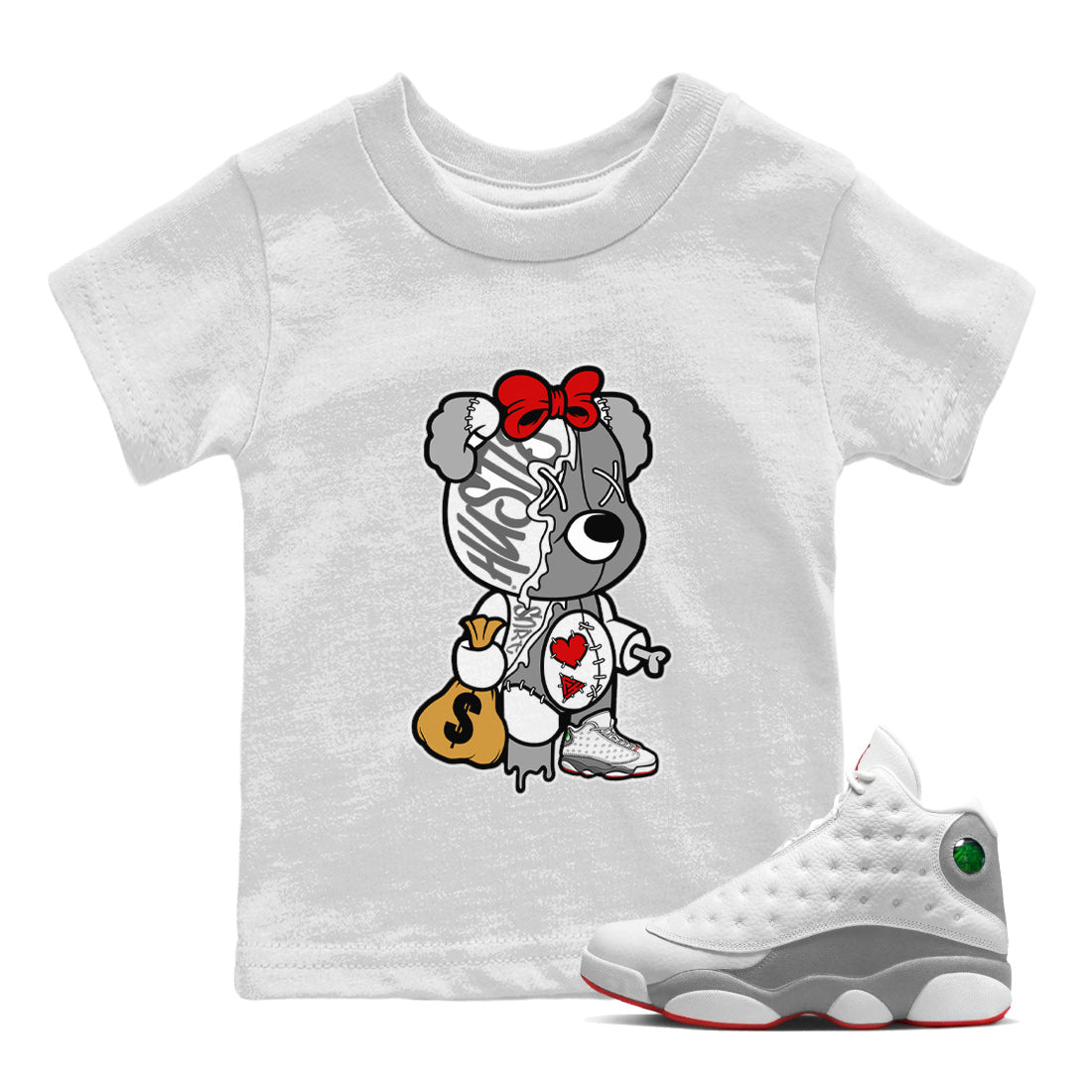 Air Jordan 13 Wolf Grey Sneaker Match Tees Stitched Hustle Bear Streetwear Sneaker Shirt Air Jordan 13 Retro Wolf Grey T-Shirt Kids Shirts White 1