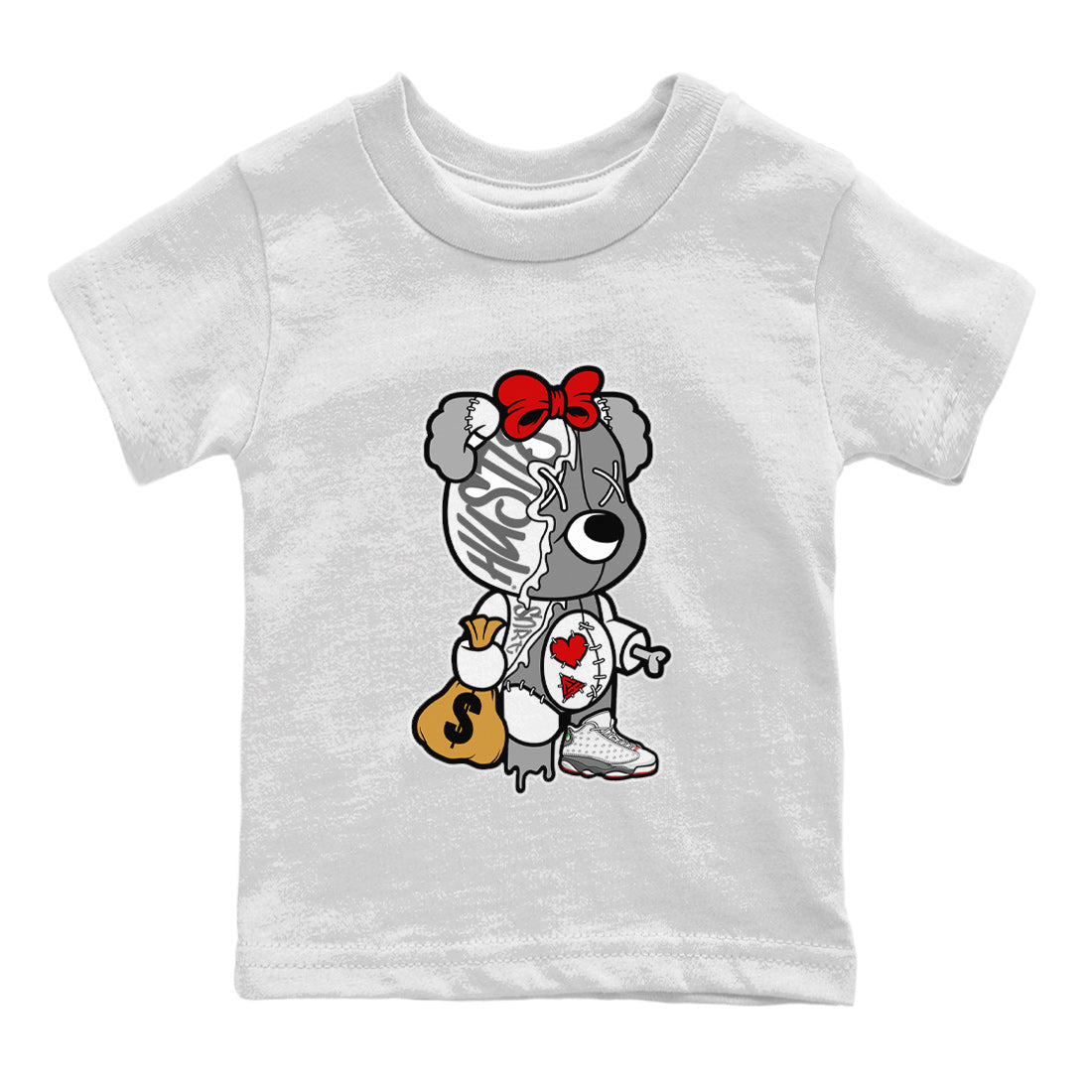 Air Jordan 13 Wolf Grey Sneaker Match Tees Stitched Hustle Bear Streetwear Sneaker Shirt Air Jordan 13 Retro Wolf Grey T-Shirt Kids Shirts White 2