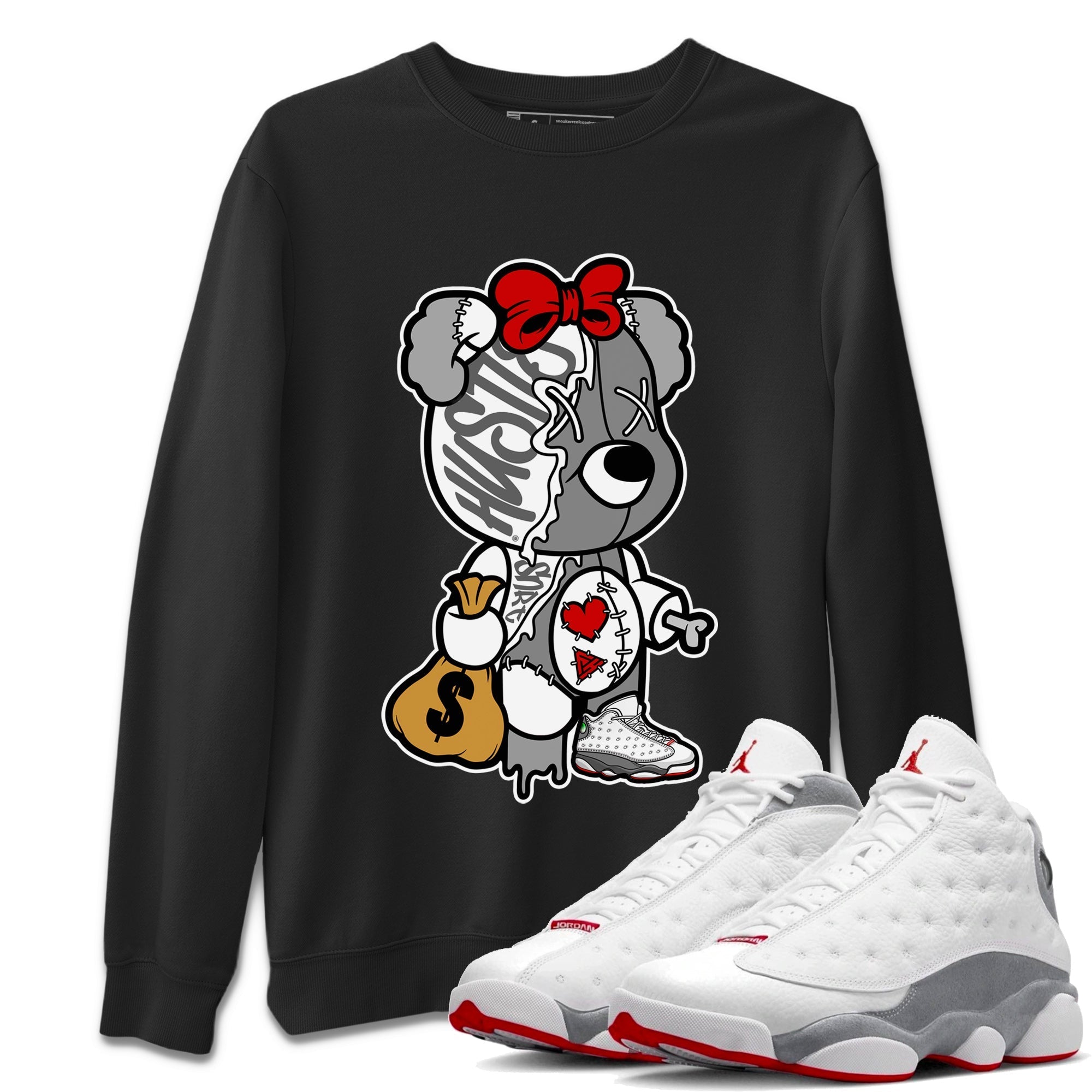 Air Jordan 13 Wolf Grey Sneaker Match Tees Stitched Hustle Bear Streetwear Sneaker Shirt Air Jordan 13 Retro Wolf Grey T-Shirt Unisex Shirts Black 1