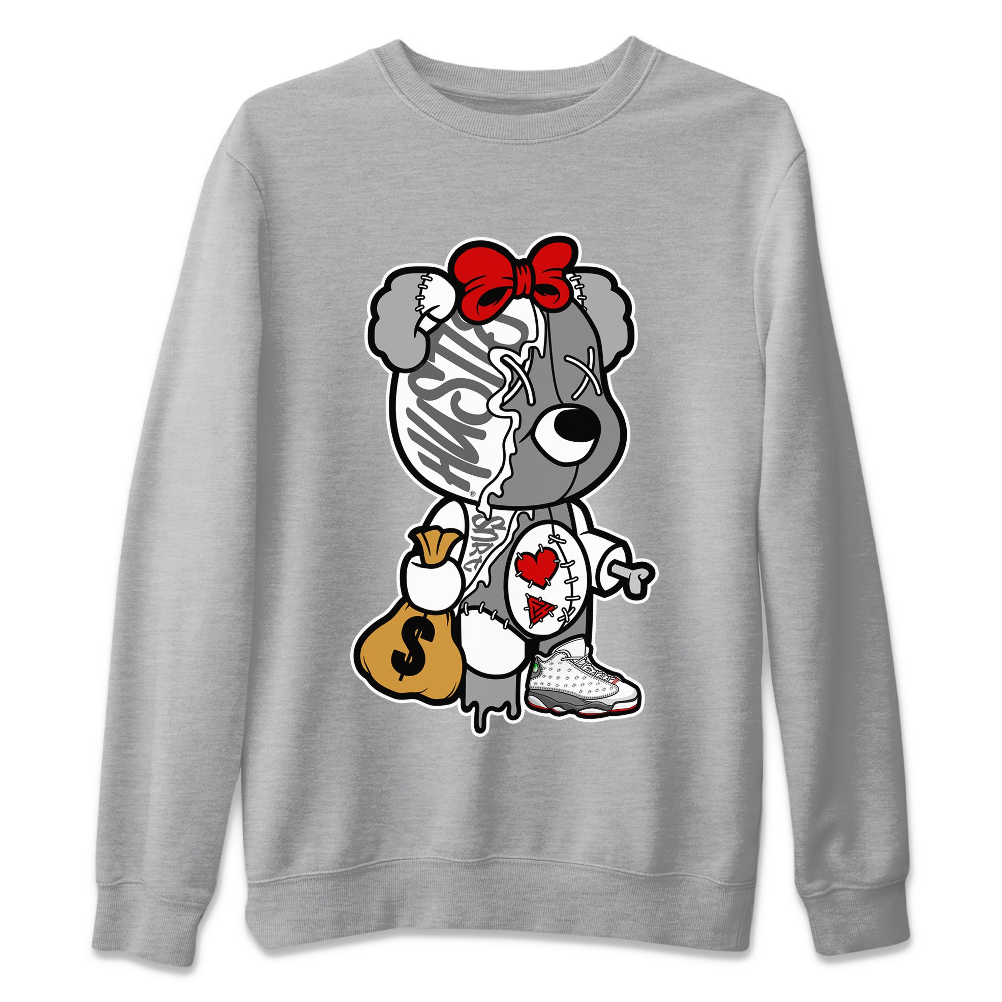 Air Jordan 13 Wolf Grey Sneaker Match Tees Stitched Hustle Bear Streetwear Sneaker Shirt Air Jordan 13 Retro Wolf Grey T-Shirt Unisex Shirts Heather Grey 2