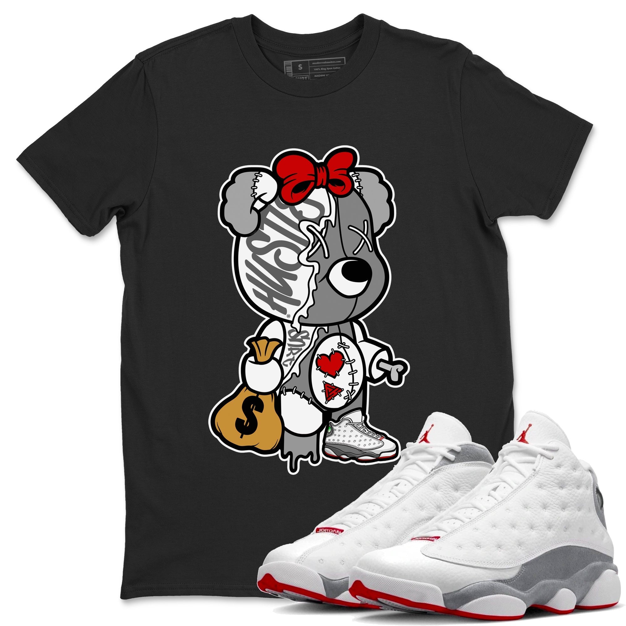 Air Jordan 13 Wolf Grey Sneaker Match Tees Stitched Hustle Bear Streetwear Sneaker Shirt Air Jordan 13 Retro Wolf Grey T-Shirt Unisex Shirts Black 1