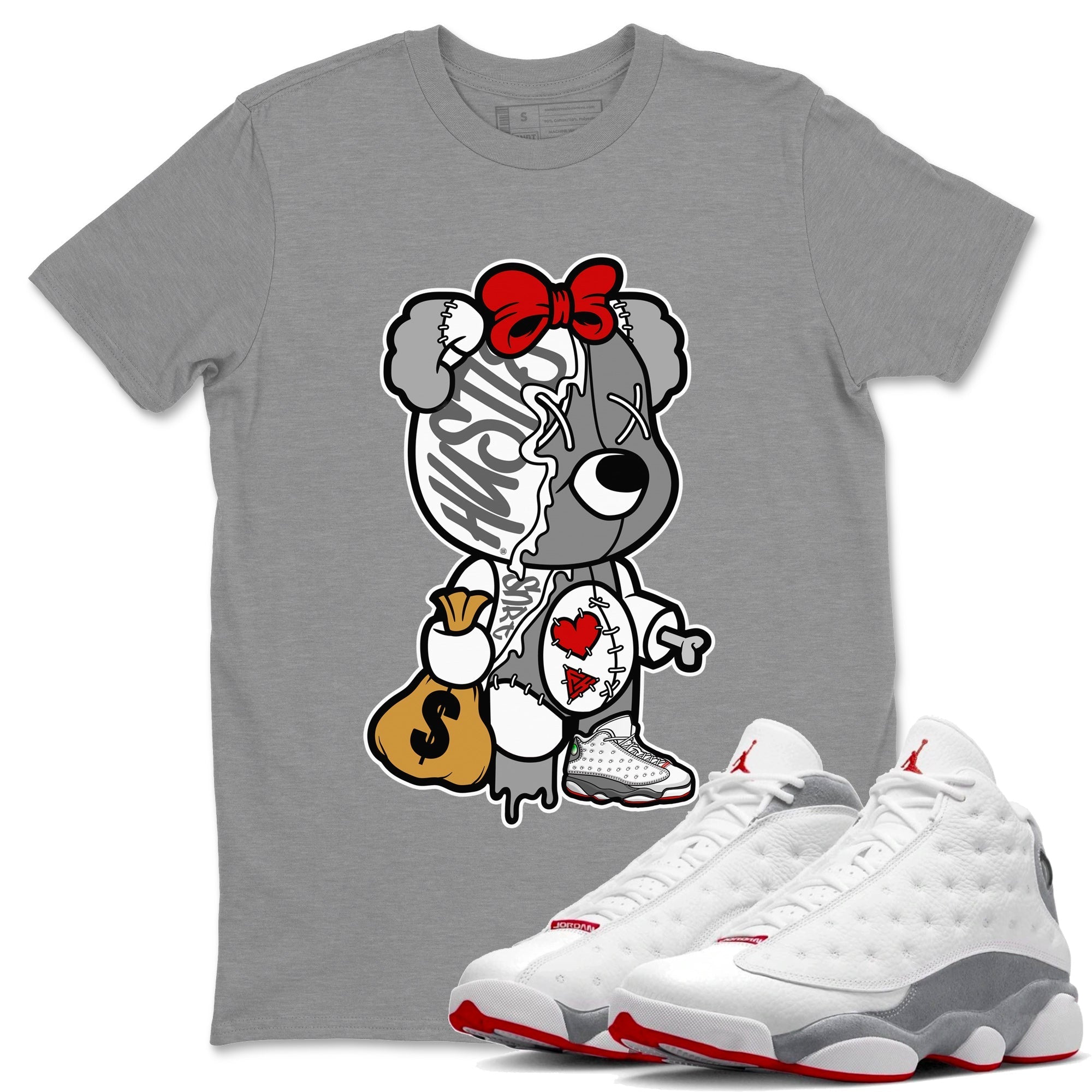 Air Jordan 13 Wolf Grey Stitched Hustle Bear Crew Neck Streetwear Sneaker Shirt Air Jordan 13 Wolf Grey Sneaker T-Shirts Size Chart