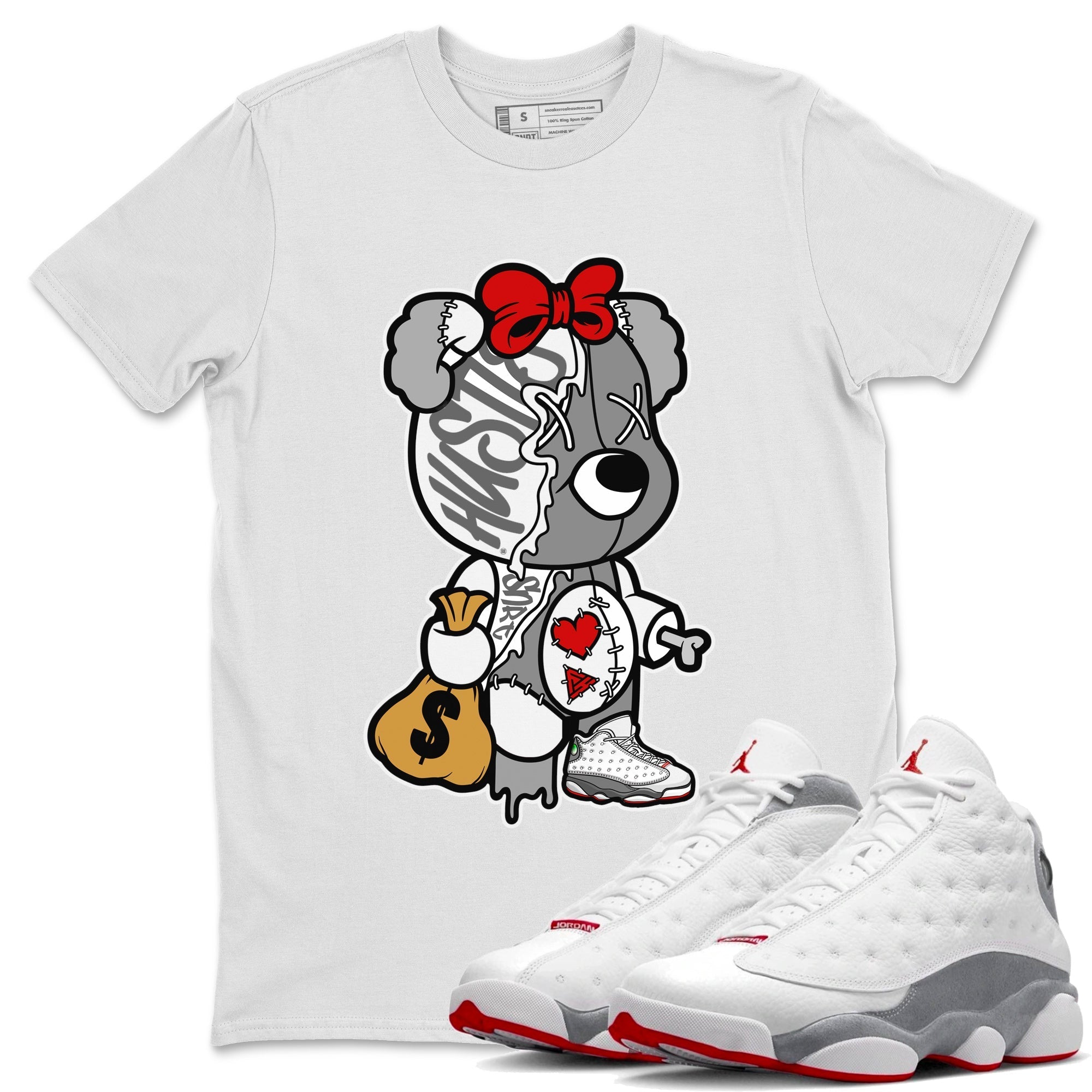 Air Jordan 13 Wolf Grey Sneaker Match Tees Stitched Hustle Bear Streetwear Sneaker Shirt Air Jordan 13 Retro Wolf Grey T-Shirt Unisex Shirts White 1