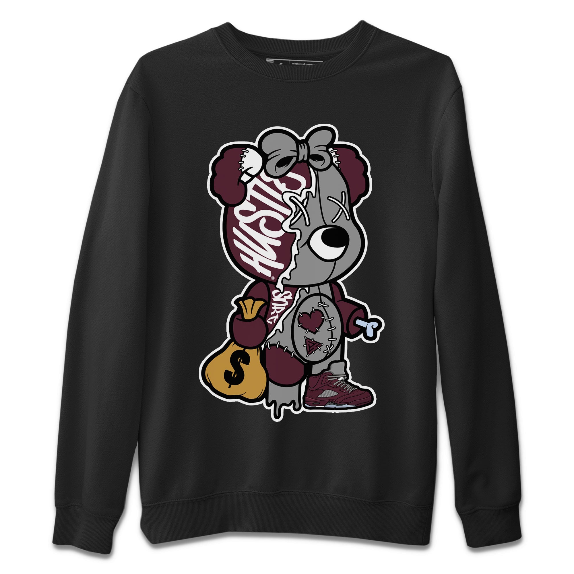 AJ5 Burgundy shirt to match jordans Stitched Hustle Bear Streetwear Sneaker Shirt Air Jordan 5 Burgundy Drip Gear Zone Sneaker Matching Clothing Unisex Black 2 T-Shirt