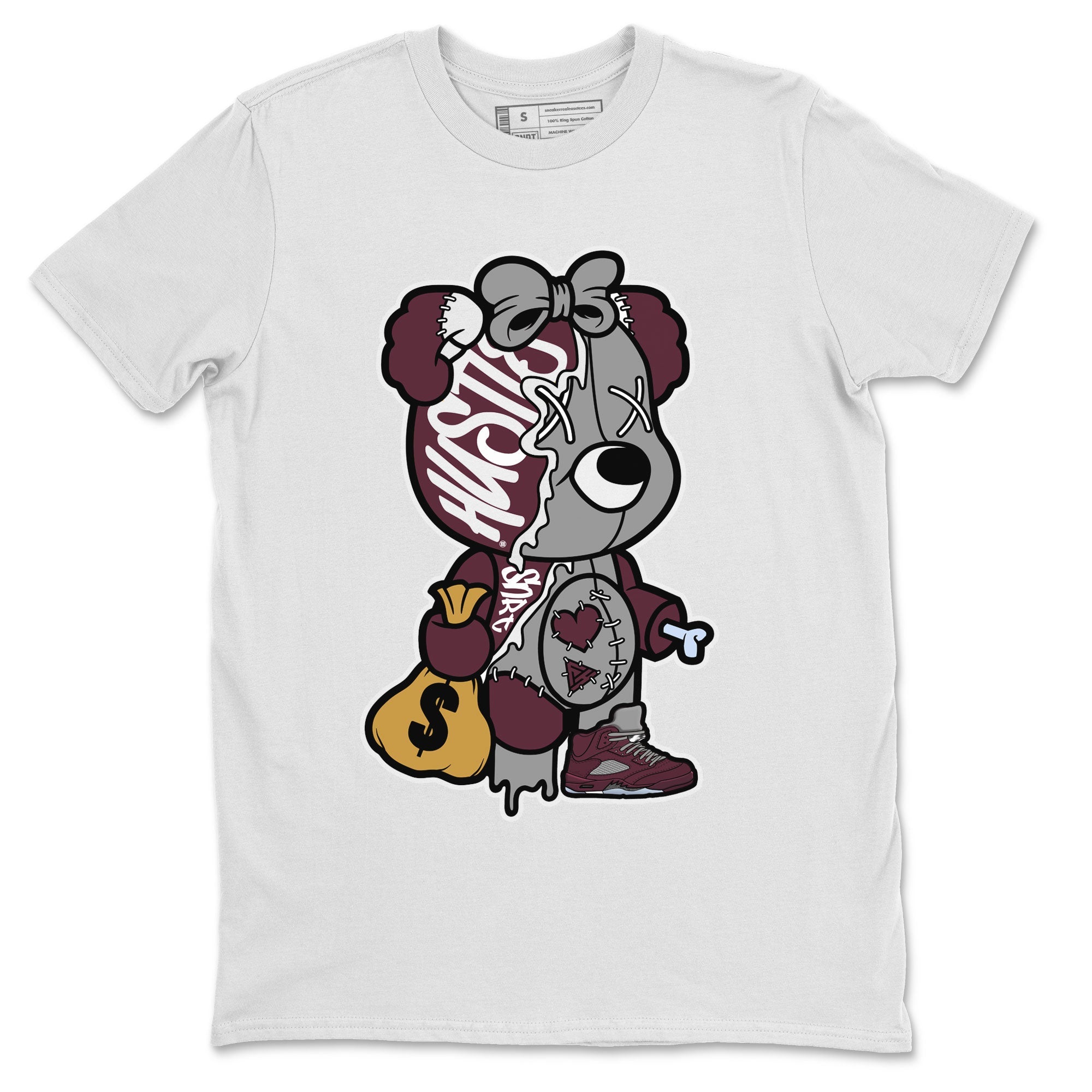 AJ5 Burgundy shirt to match jordans Stitched Hustle Bear Streetwear Sneaker Shirt Air Jordan 5 Burgundy Drip Gear Zone Sneaker Matching Clothing Unisex White 2 T-Shirt