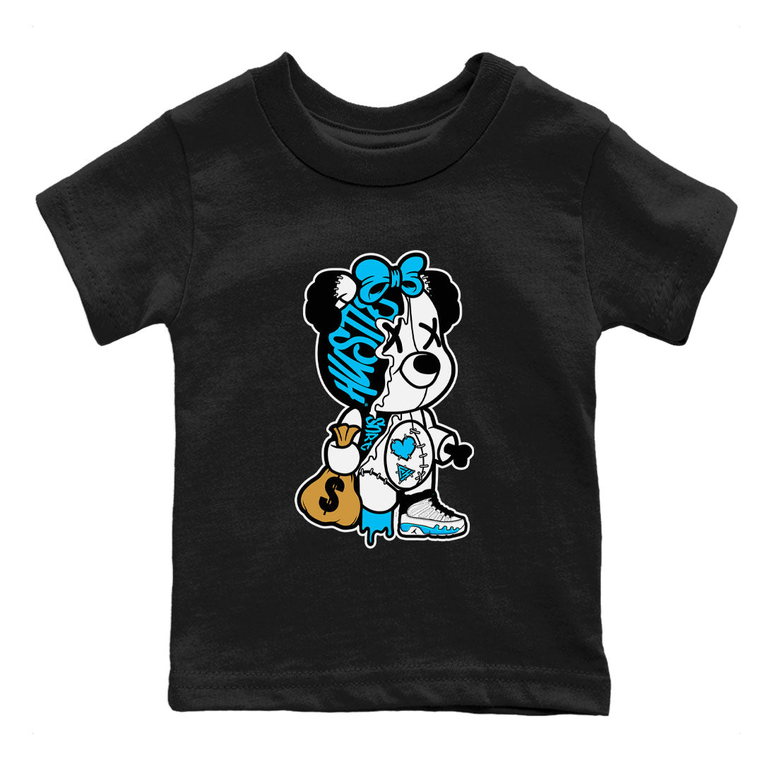 AJ9 Powder Blue shirt to match jordans Stitched Hustle Bear sneaker tees Air Jordan 9 Powder Blue Drip Gear Zone baby toddler Black 2 cotton Shirt