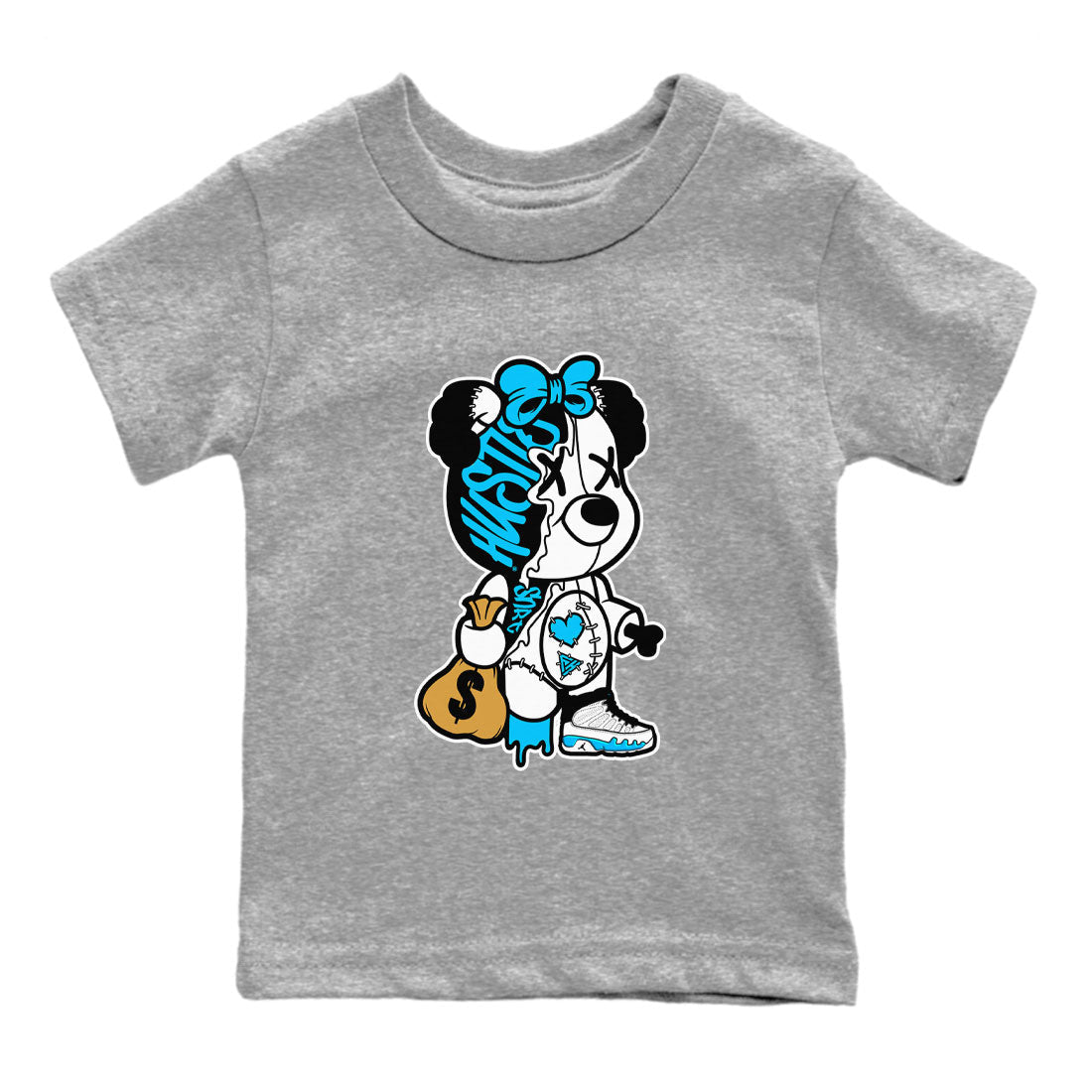 AJ9 Powder Blue shirt to match jordans Stitched Hustle Bear sneaker tees Air Jordan 9 Powder Blue Drip Gear Zone baby toddler Heather Grey 2 cotton Shirt