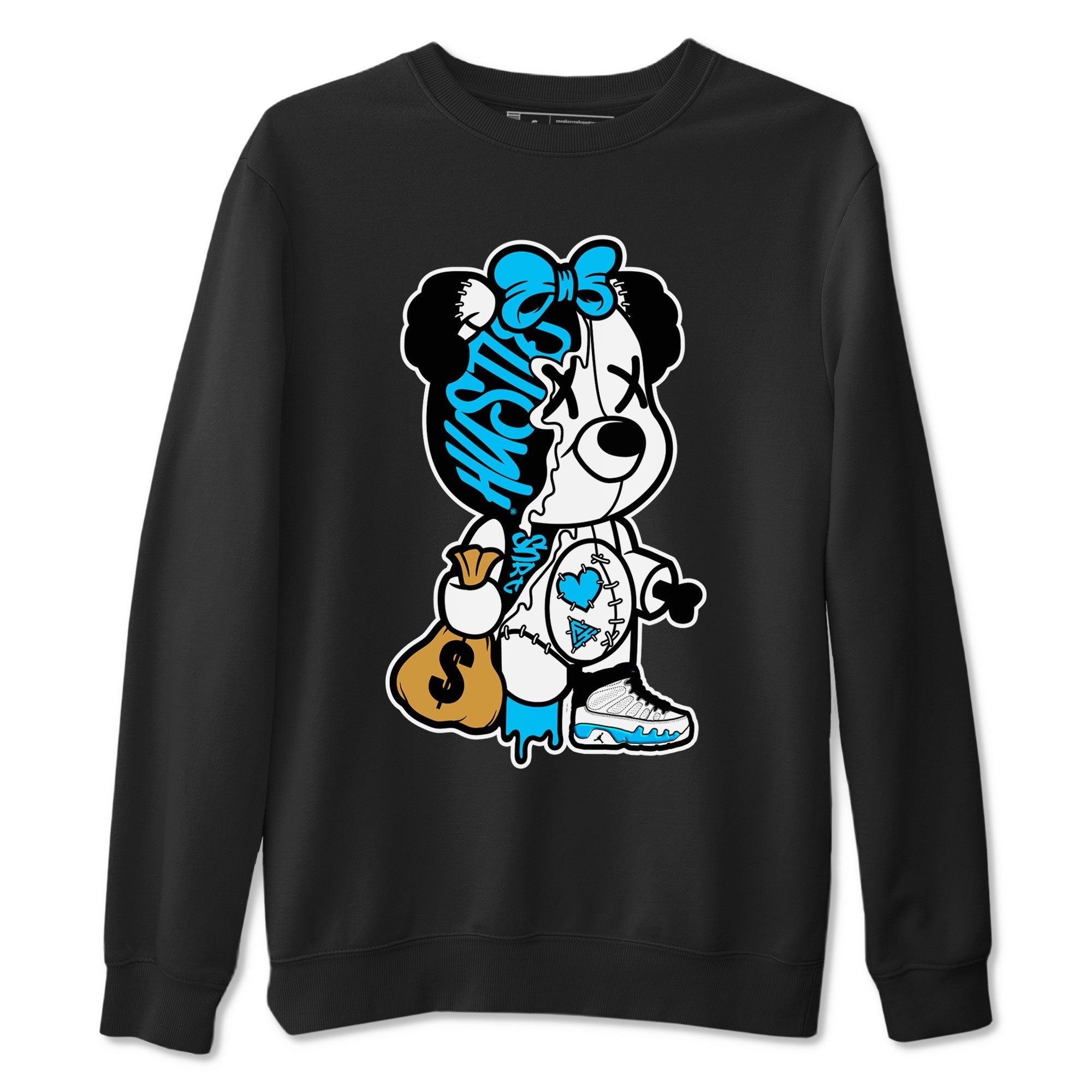 AJ9 Powder Blue shirt to match jordans Stitched Hustle Bear sneaker tees Air Jordan 9 Powder Blue Drip Gear Zone unisex cotton Black 2 crew neck shirt