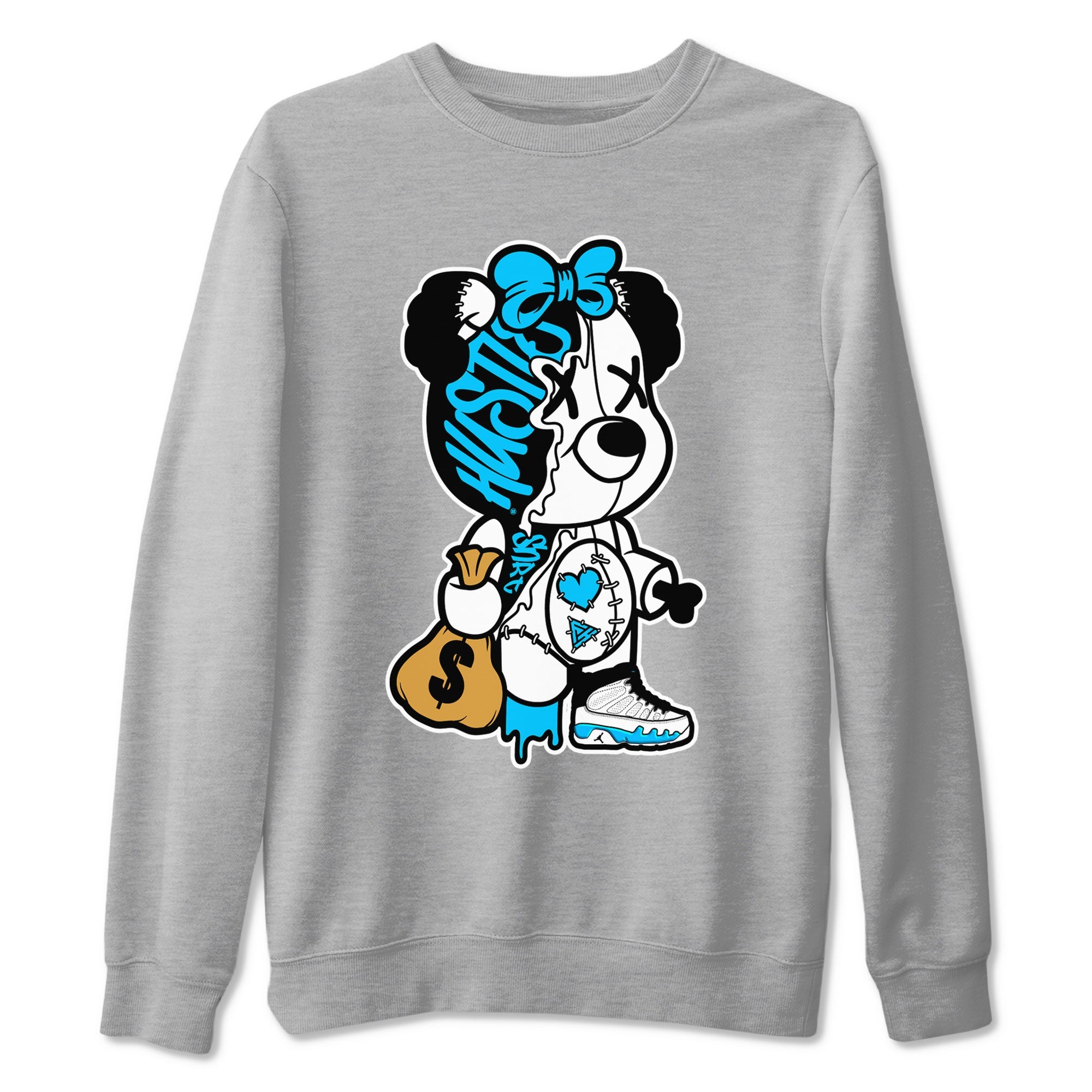 AJ9 Powder Blue shirt to match jordans Stitched Hustle Bear sneaker tees Air Jordan 9 Powder Blue Drip Gear Zone unisex cotton Heather Grey 2 crew neck shirt