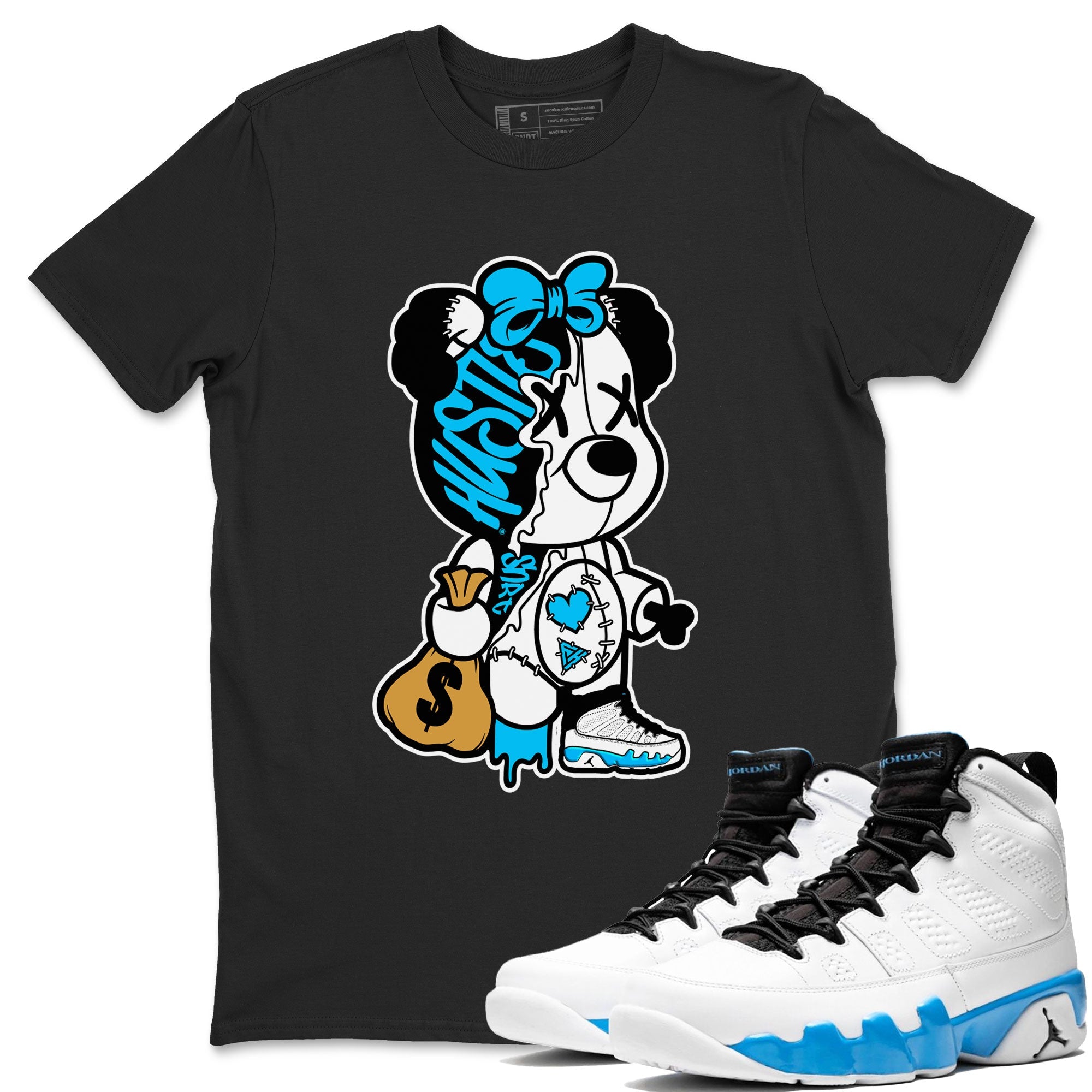AJ9 Powder Blue shirt to match jordans Stitched Hustle Bear sneaker tees Air Jordan 9 Powder Blue Drip Gear Zone unisex cotton Black 1 crew neck shirt