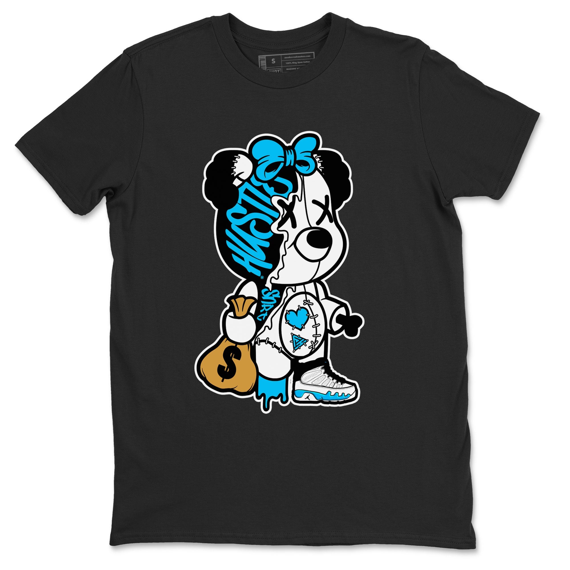 AJ9 Powder Blue shirt to match jordans Stitched Hustle Bear sneaker tees Air Jordan 9 Powder Blue Drip Gear Zone unisex cotton Black 2 crew neck shirt