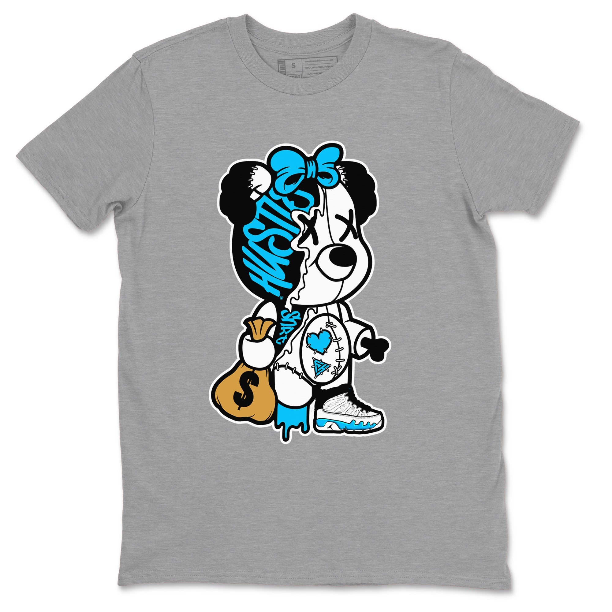 AJ9 Powder Blue shirt to match jordans Stitched Hustle Bear sneaker tees Air Jordan 9 Powder Blue Drip Gear Zone unisex cotton Heather Grey 2 crew neck shirt