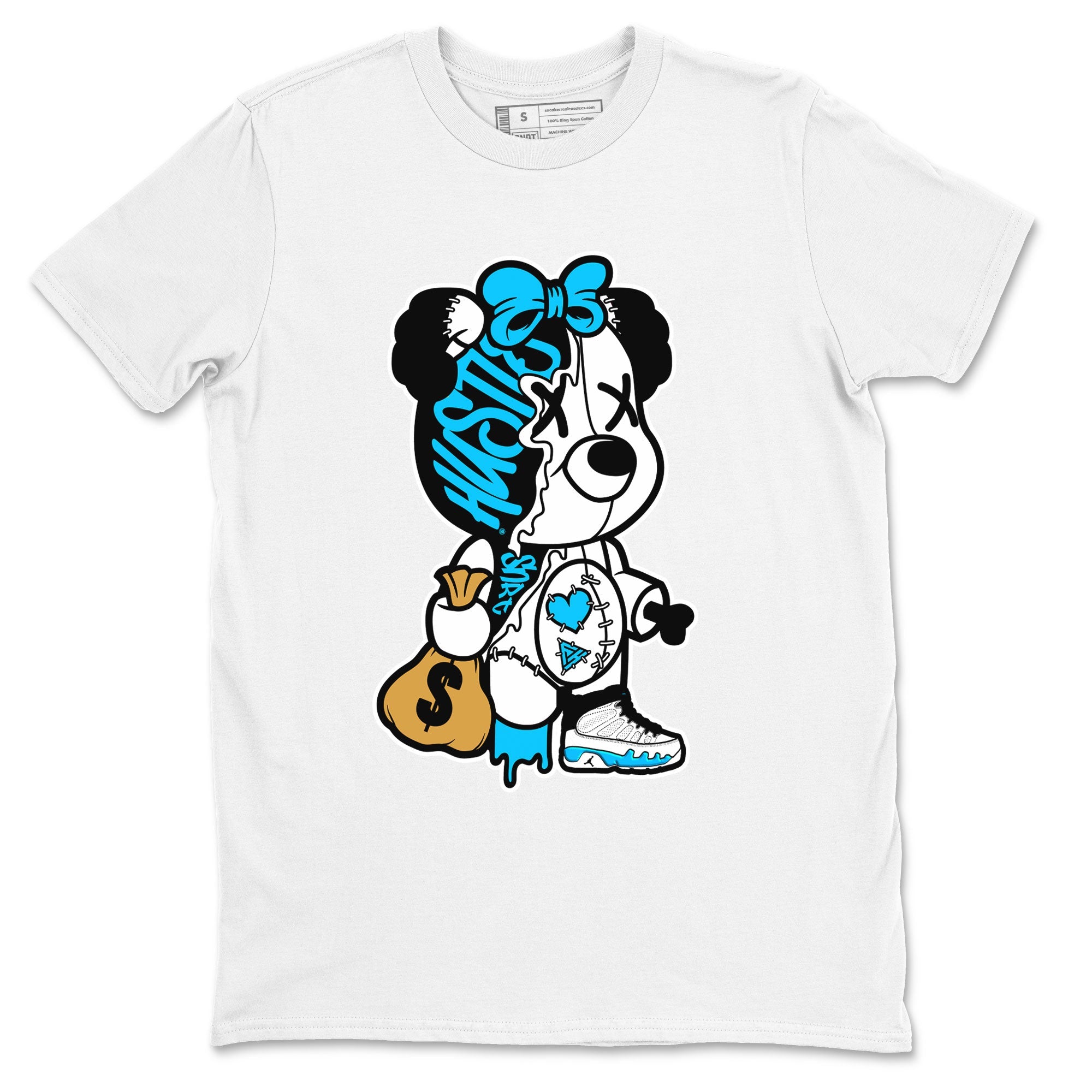 AJ9 Powder Blue shirt to match jordans Stitched Hustle Bear sneaker tees Air Jordan 9 Powder Blue Drip Gear Zone unisex cotton White 2 crew neck shirt