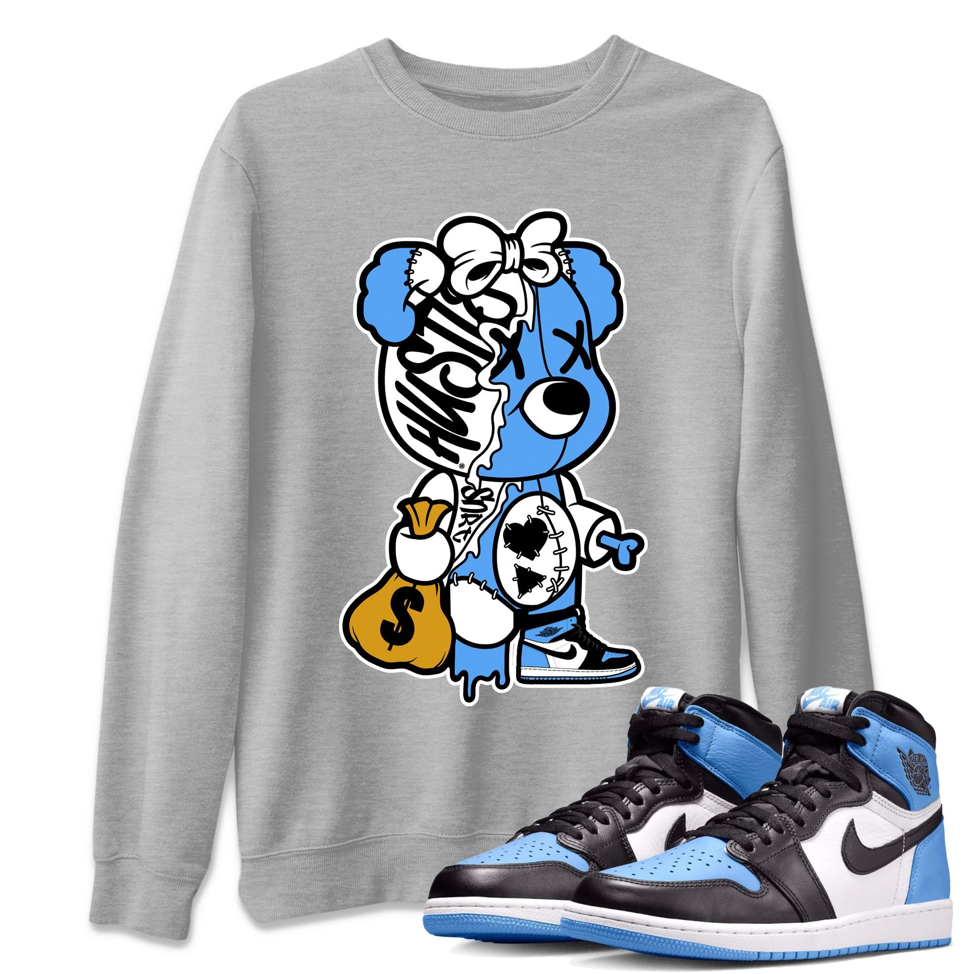 Stitched Hustle Bear Sneaker T-Shirt - Air Jordan 1 UNC Toe